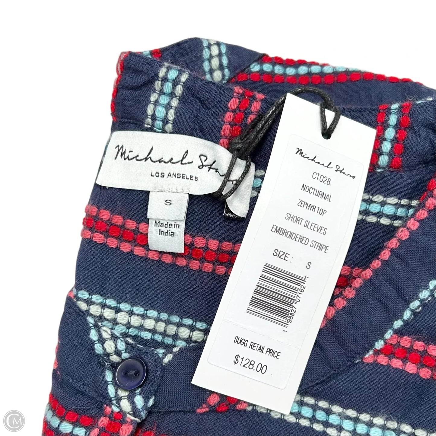 Top Short Sleeve By Michael Stars In Blue & Red, Size: S