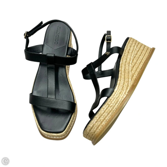 Sandals Luxury Designer By Jimmy Choo In Black & Cream, Size: 7.5