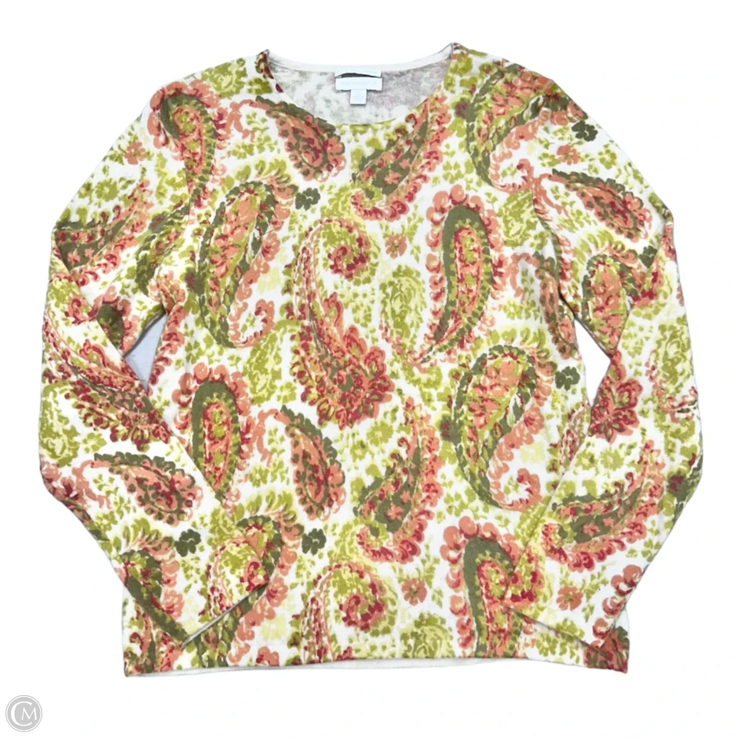 Sweater Cashmere By Charter Club In Green & Orange, Size: L