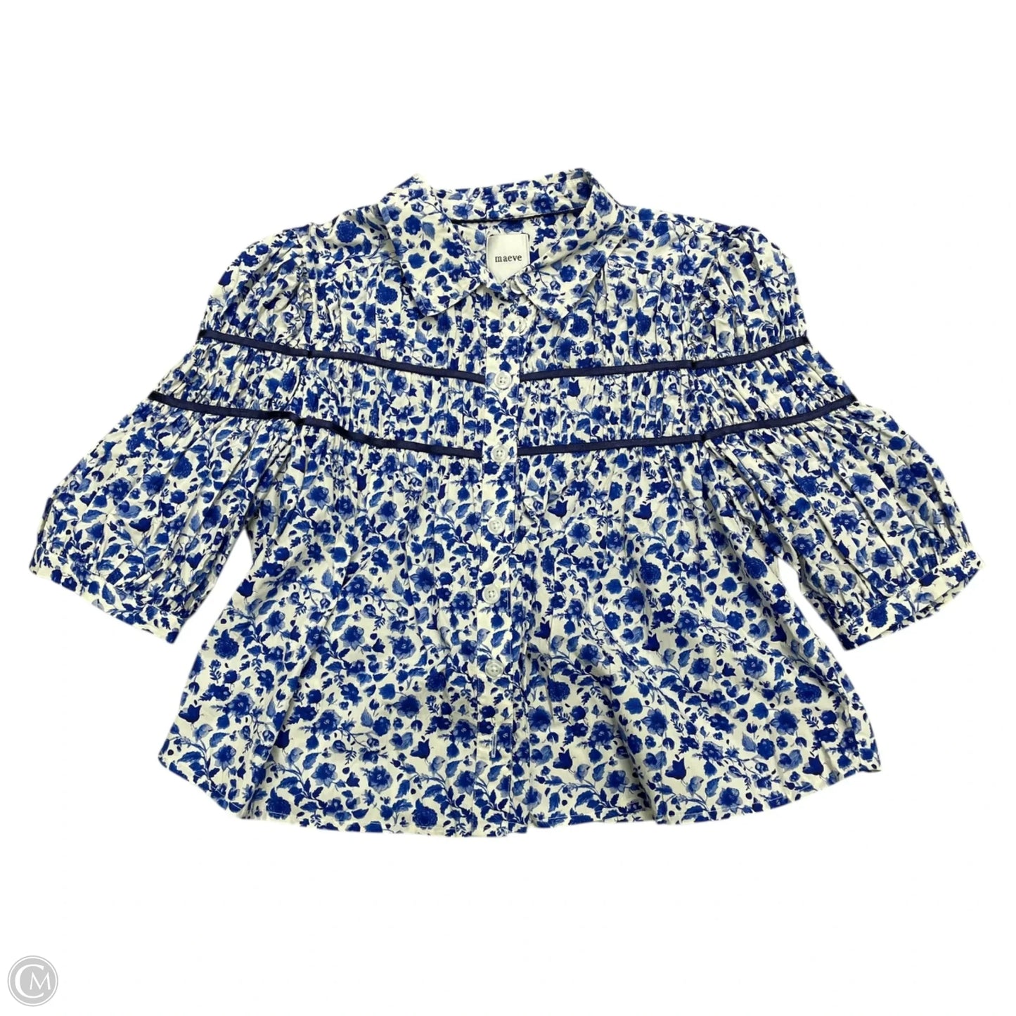 Top Short Sleeve By Maeve In Blue & White, Size: S