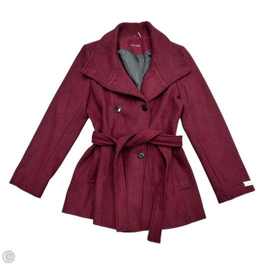 Coat Peacoat By Calvin Klein In Maroon, Size: L