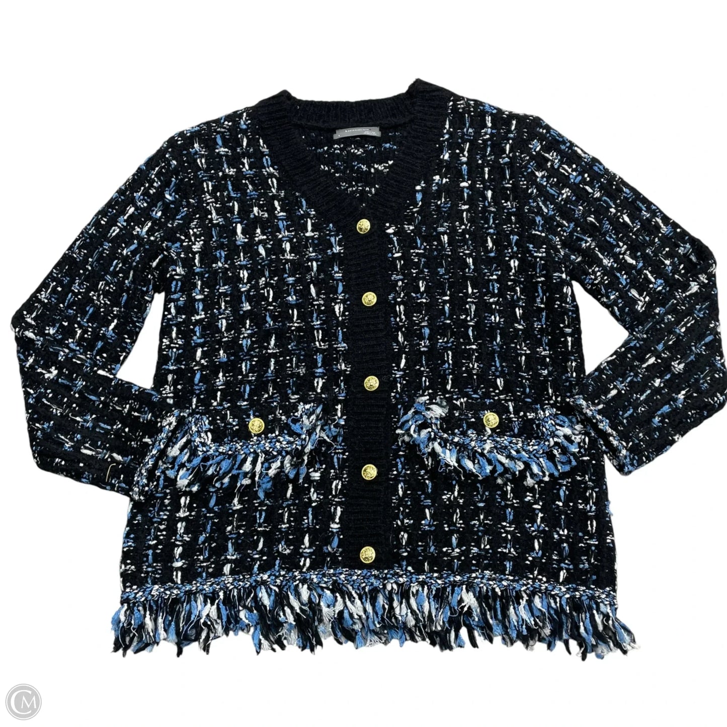 Sweater Cardigan By Anthropologie In Black & Blue, Size: S