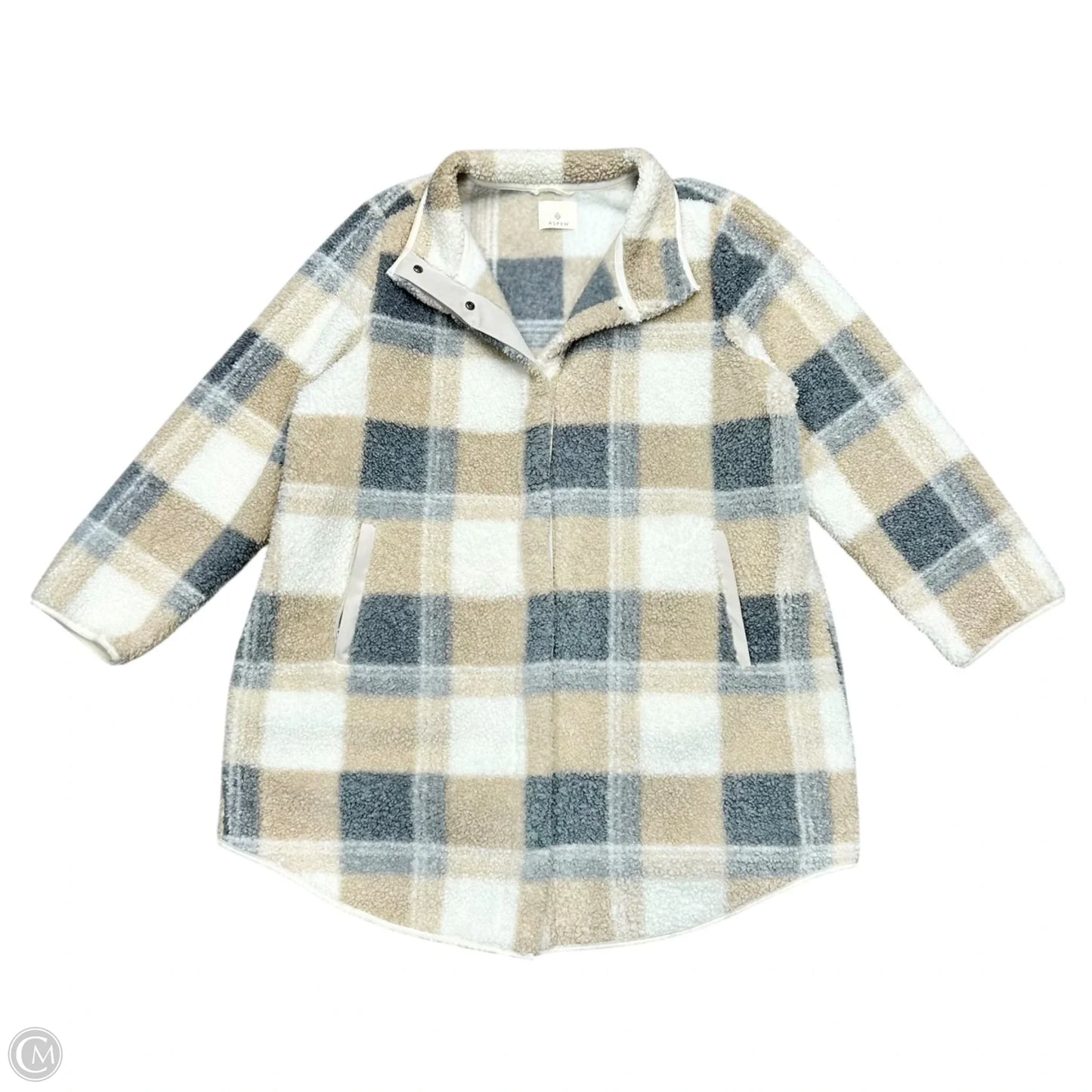 Coat Faux Fur & Sherpa By Aspen In Grey & Tan, Size: 2x