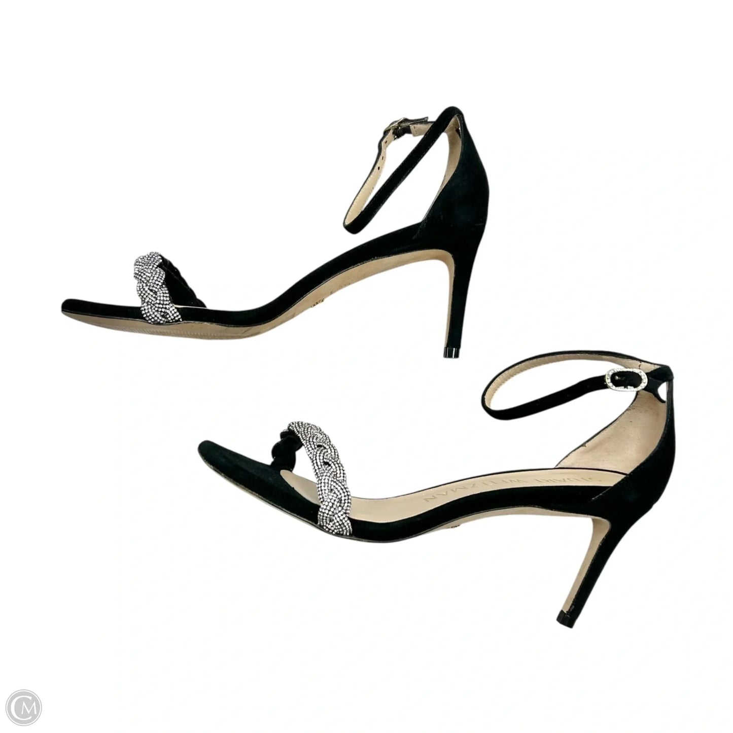 Sandals Designer By Stuart Weitzman In Black & Silver, Size: 6.5