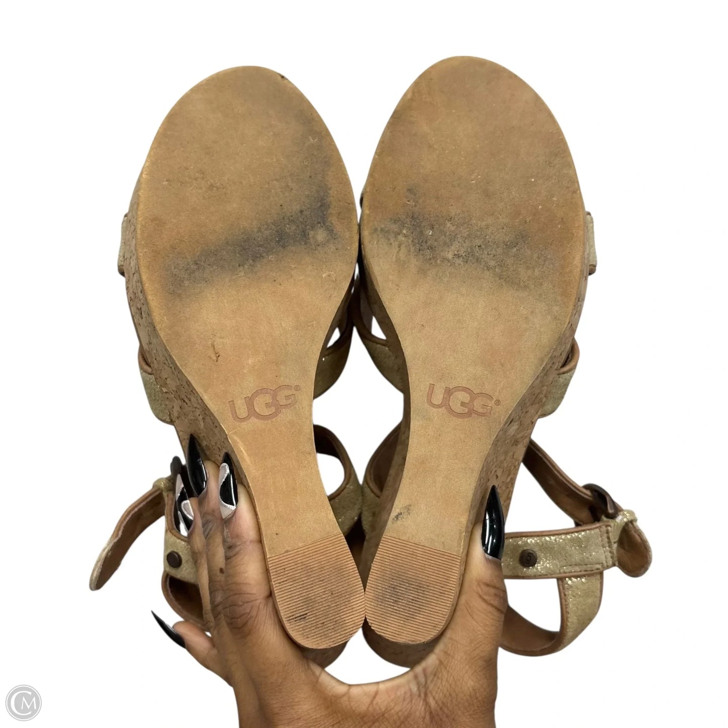 Sandals Designer By Ugg In Gold, Size: 9.5