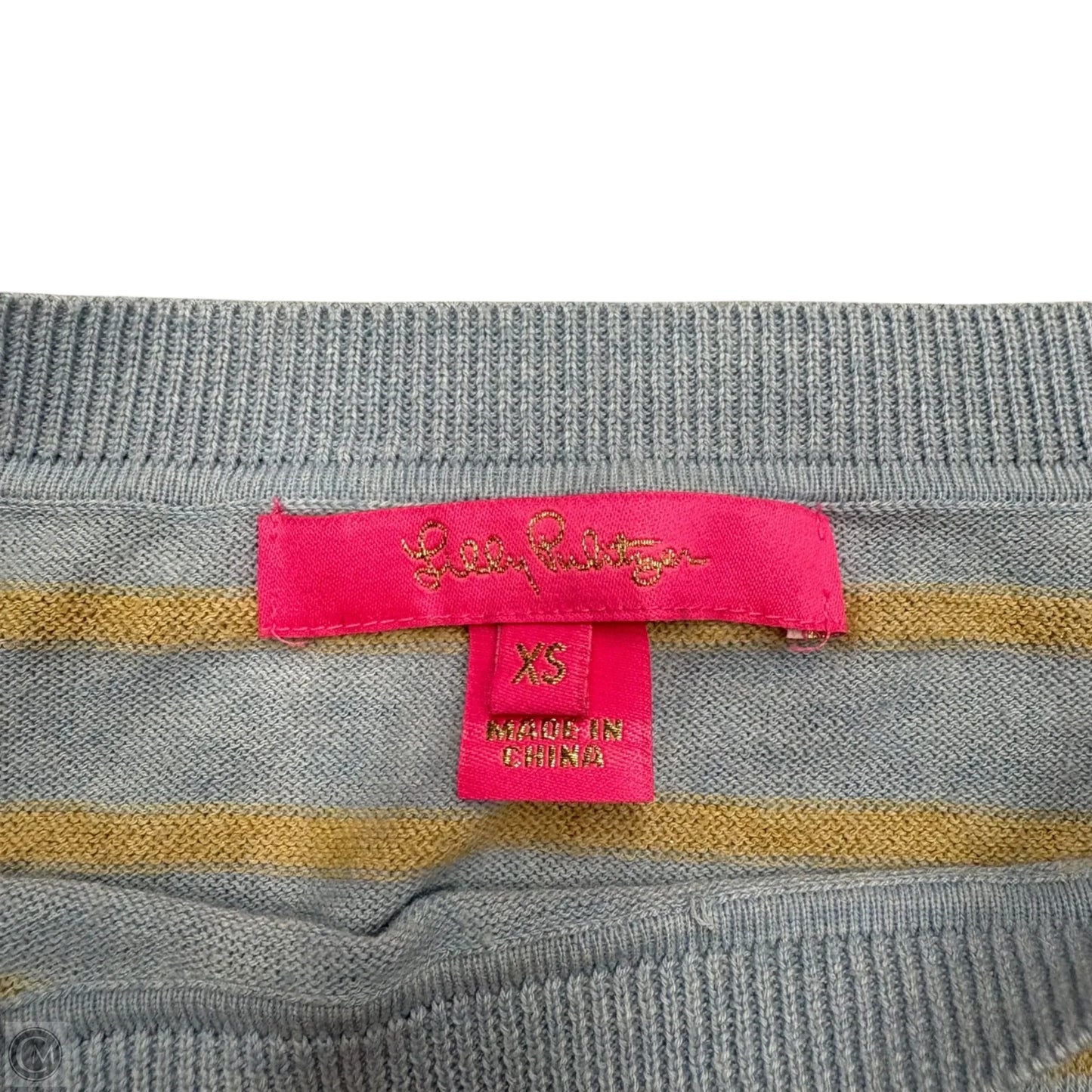 Top Long Sleeve Designer By Lilly Pulitzer In Blue & Gold, Size: Xs