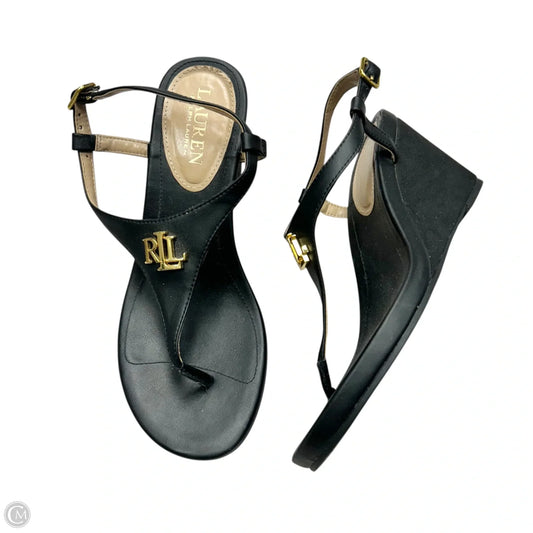 Sandals Heels Wedge By Lauren By Ralph Lauren In Black, Size: 7