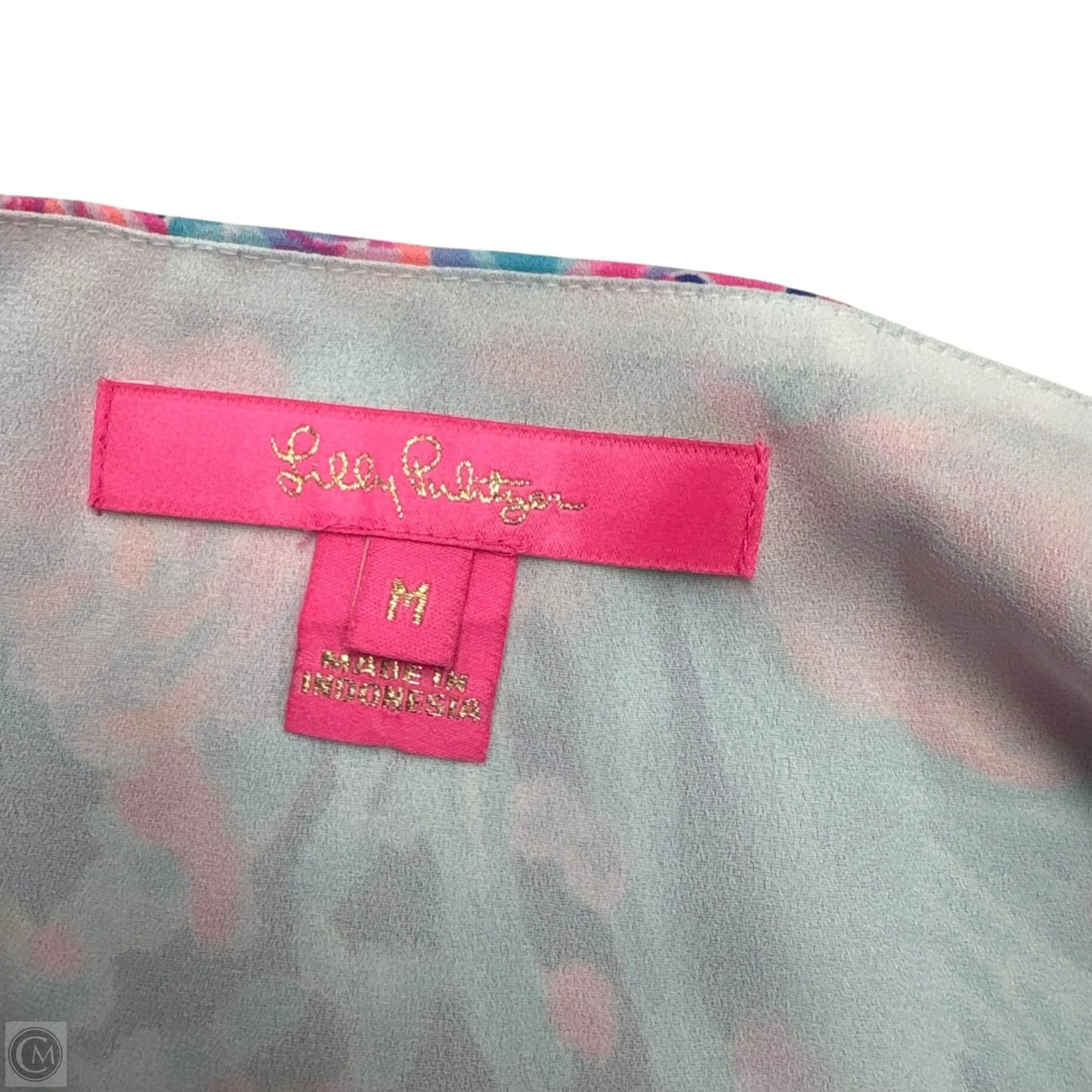 Top Short Sleeve Designer By Lilly Pulitzer In Blue & Pink, Size: M