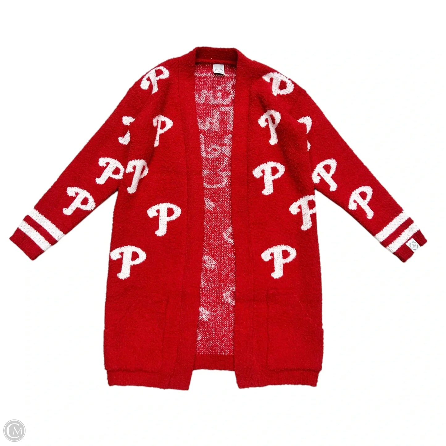 Sweater Cardigan By B Rose In Red & White, Size: M
