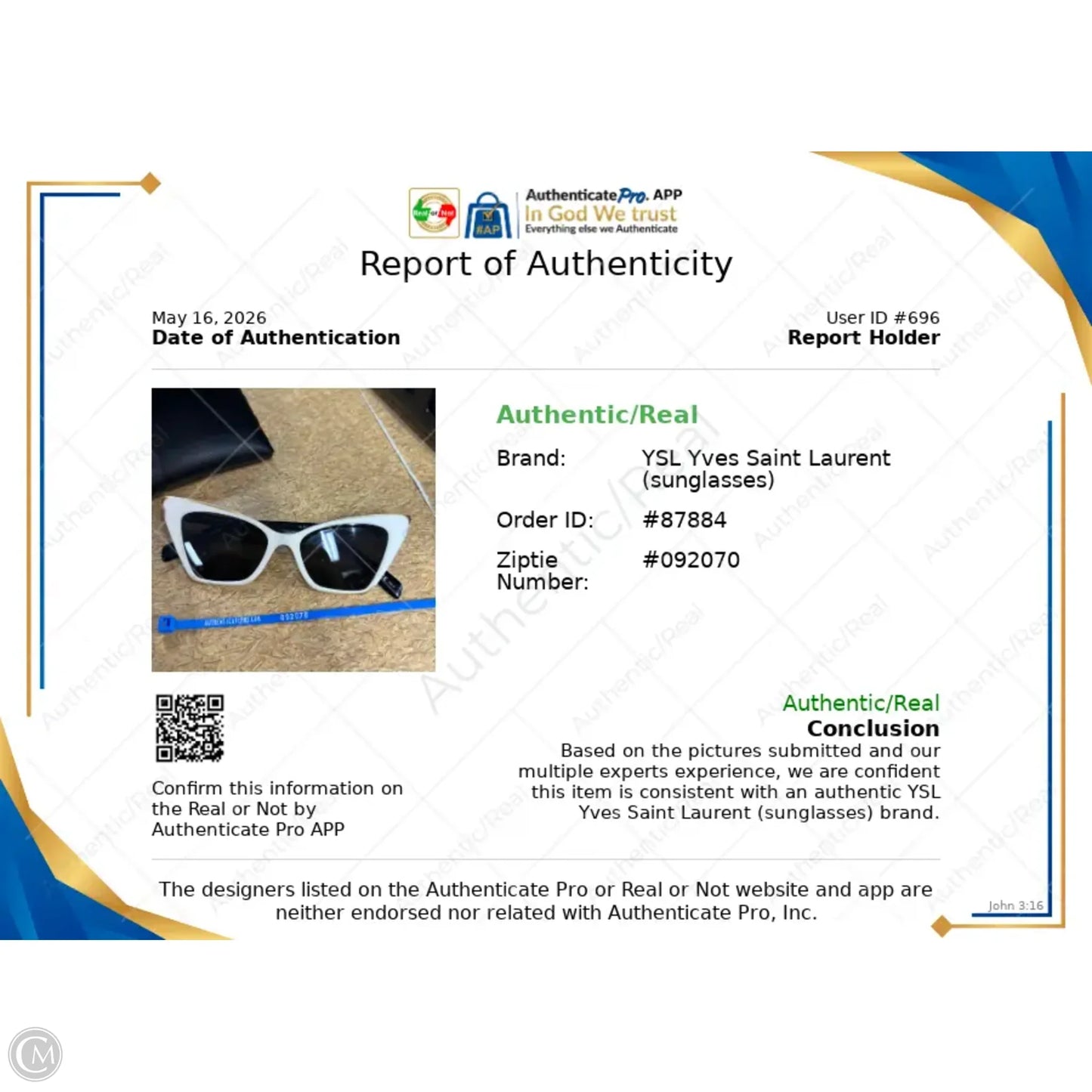 Sunglasses Luxury Designer By Yves Saint Laurent