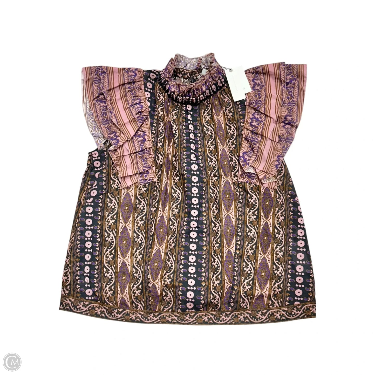 Top Short Sleeve By Anthropologie In Black & Purple, Size: M