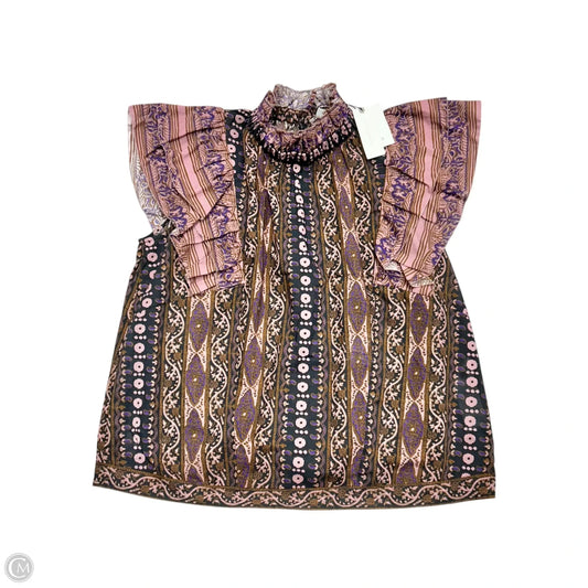 Top Short Sleeve By Anthropologie In Black & Purple, Size: M