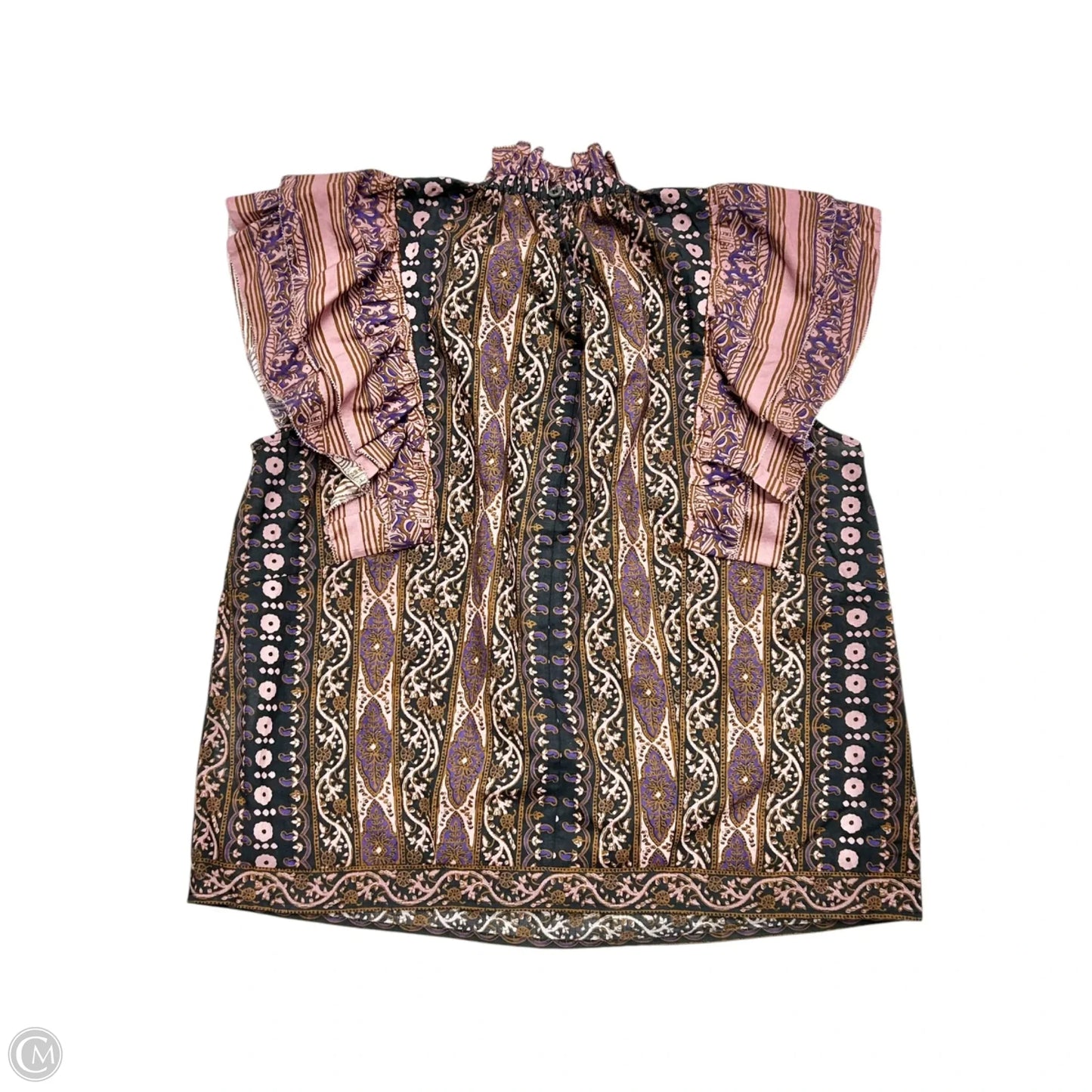 Top Short Sleeve By Anthropologie In Black & Purple, Size: M