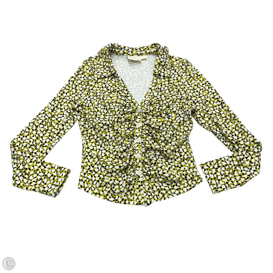 Top Long Sleeve By Maeve In White & Yellow, Size: M
