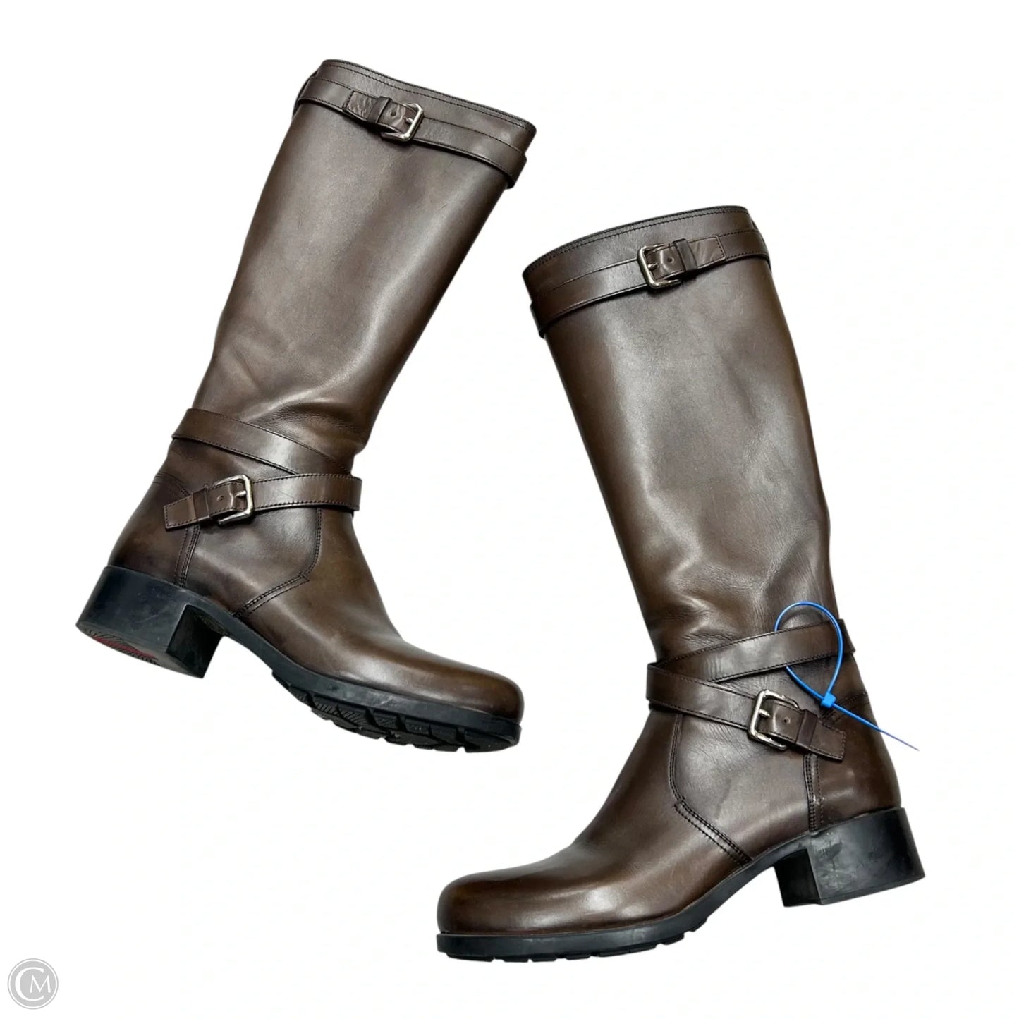 Boots Luxury Designer By Prada In Brown, Size: 8.5