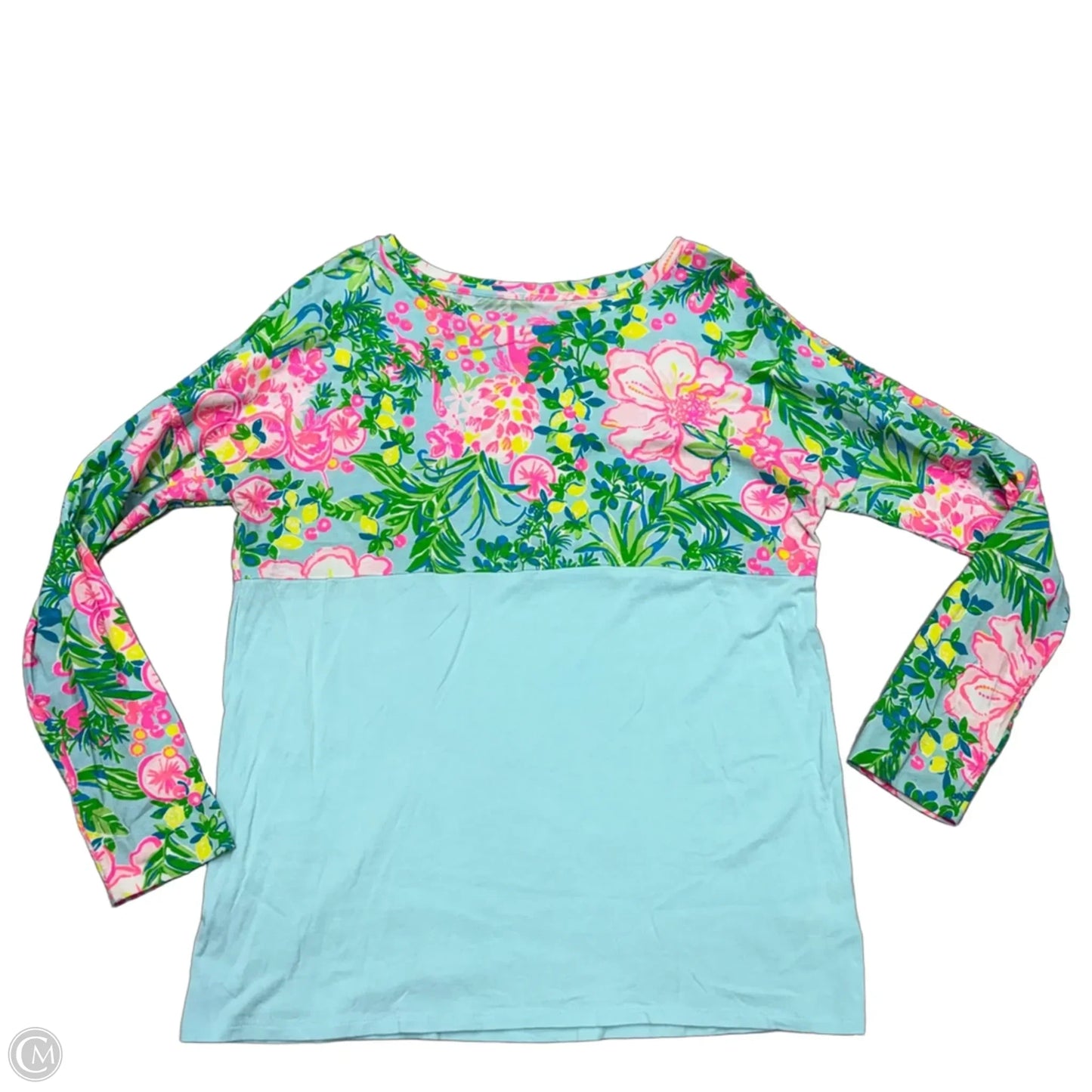 Top Long Sleeve Designer By Lilly Pulitzer In Blue & Pink, Size: M