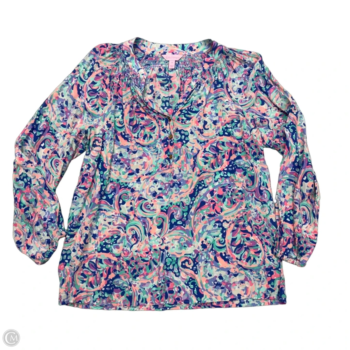 Top Long Sleeve Designer By Lilly Pulitzer In Pink & Purple, Size: M