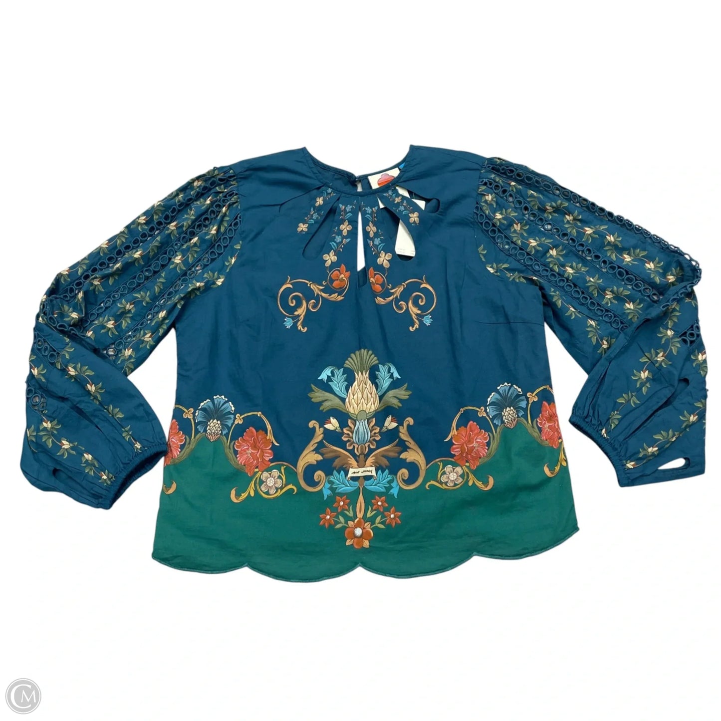 Top Long Sleeve By Farm Rio In Blue & Tan, Size: S