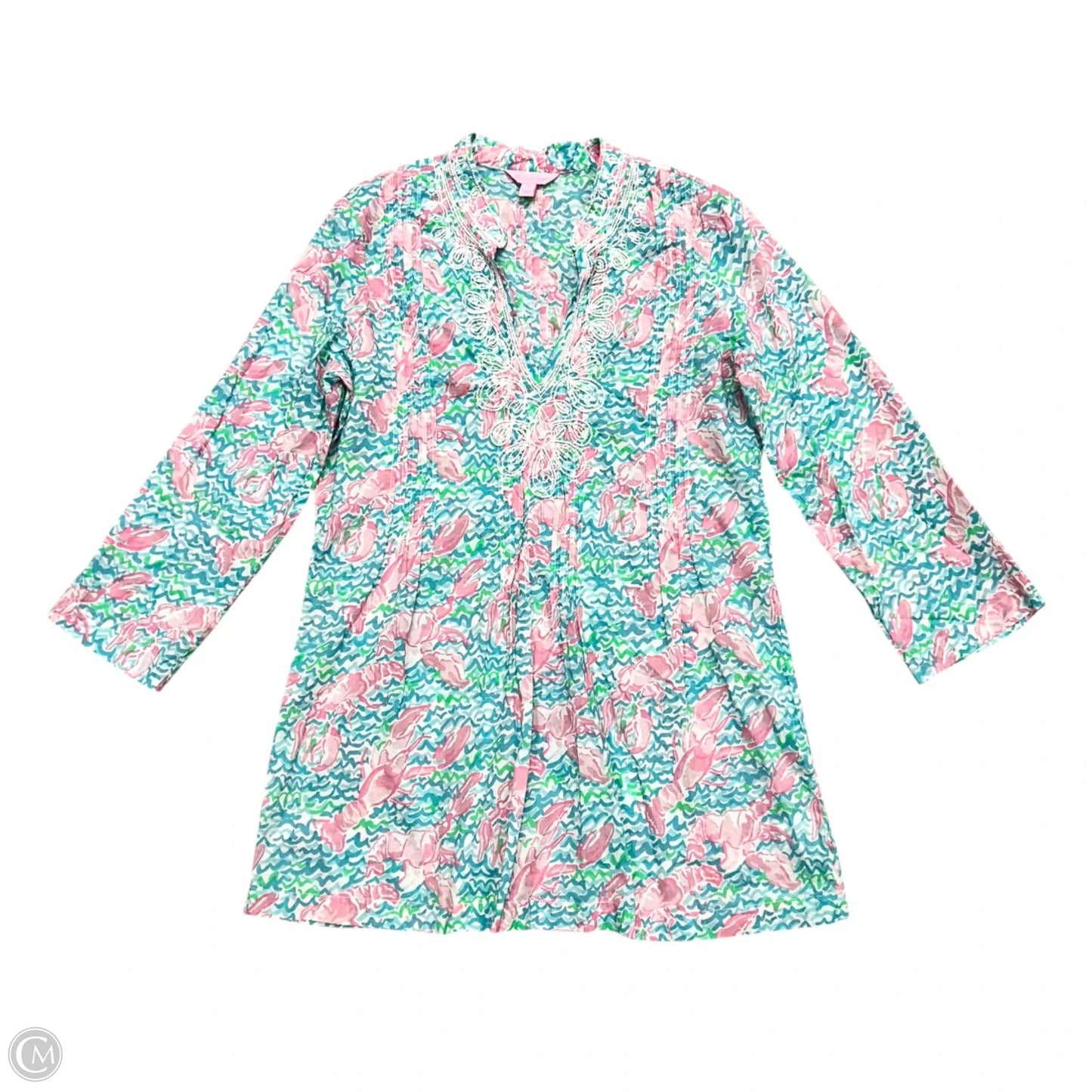 Top Long Sleeve Designer By Lilly Pulitzer In Blue & Pink, Size: M