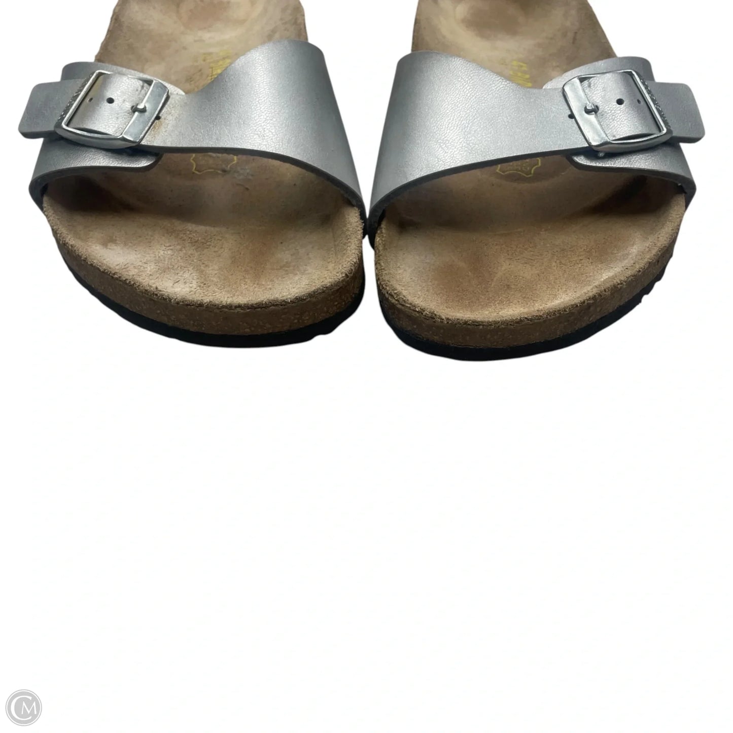 Sandals Flats By Birkenstock In Silver, Size: 11
