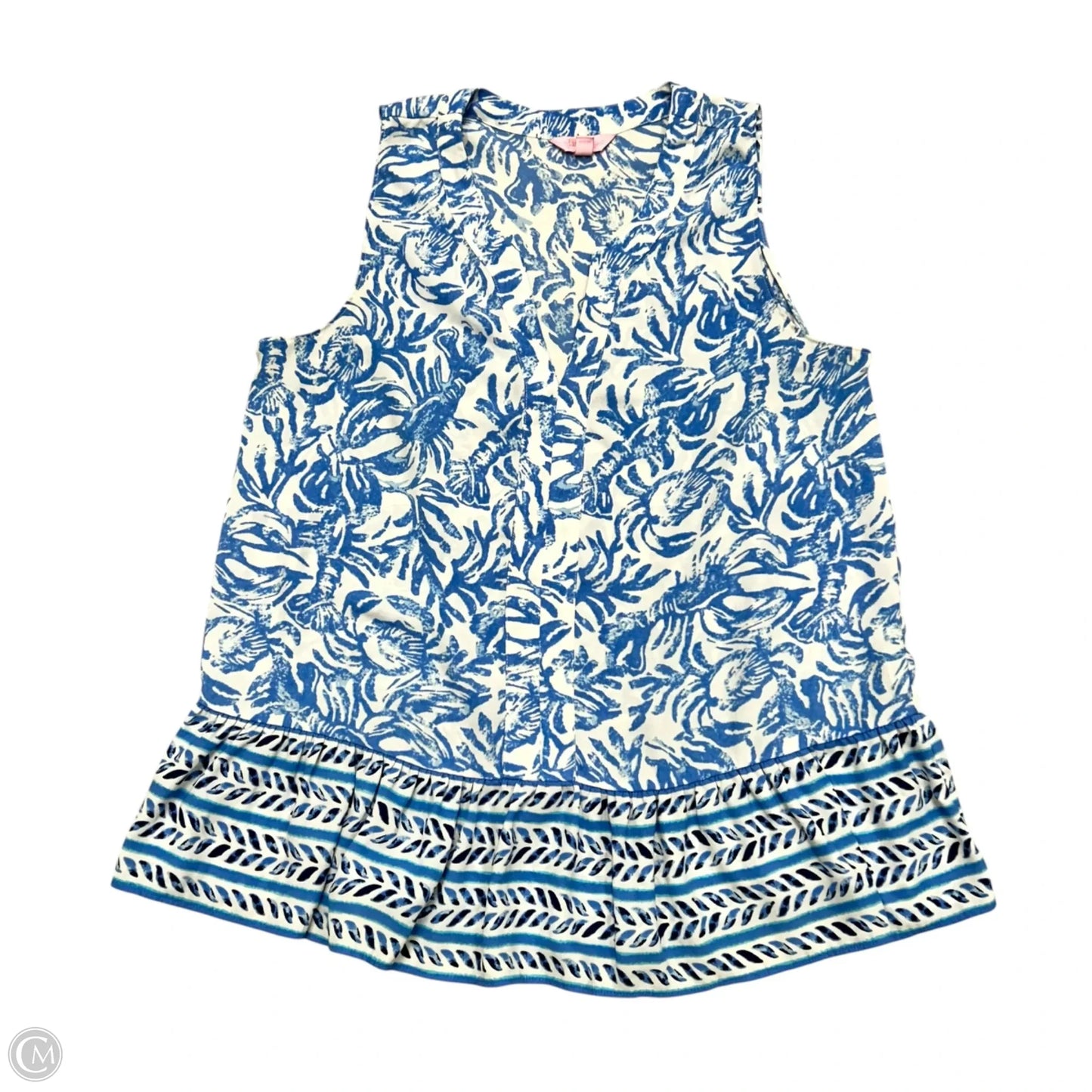 Top Sleeveless Designer By Lilly Pulitzer In Blue & White, Size: L