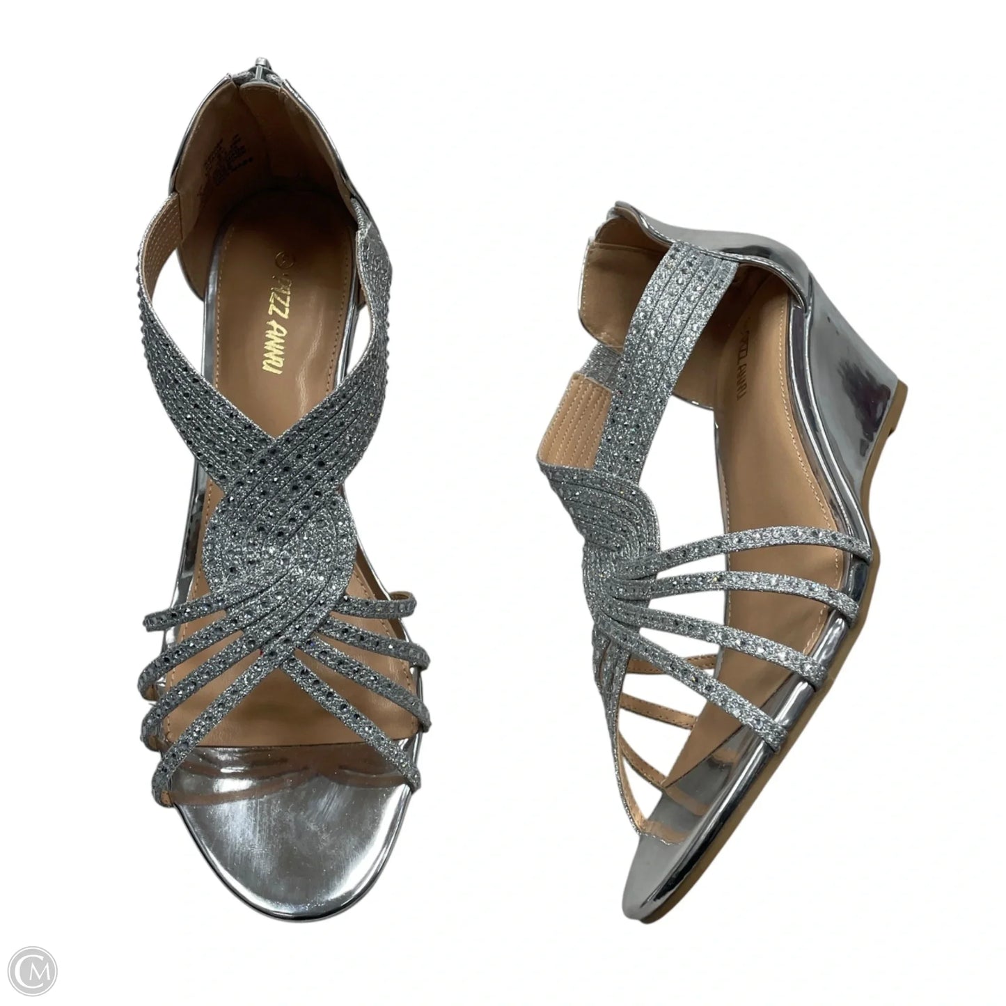 Sandals Heels Wedge By Pizz Annu In Silver, Size: 9