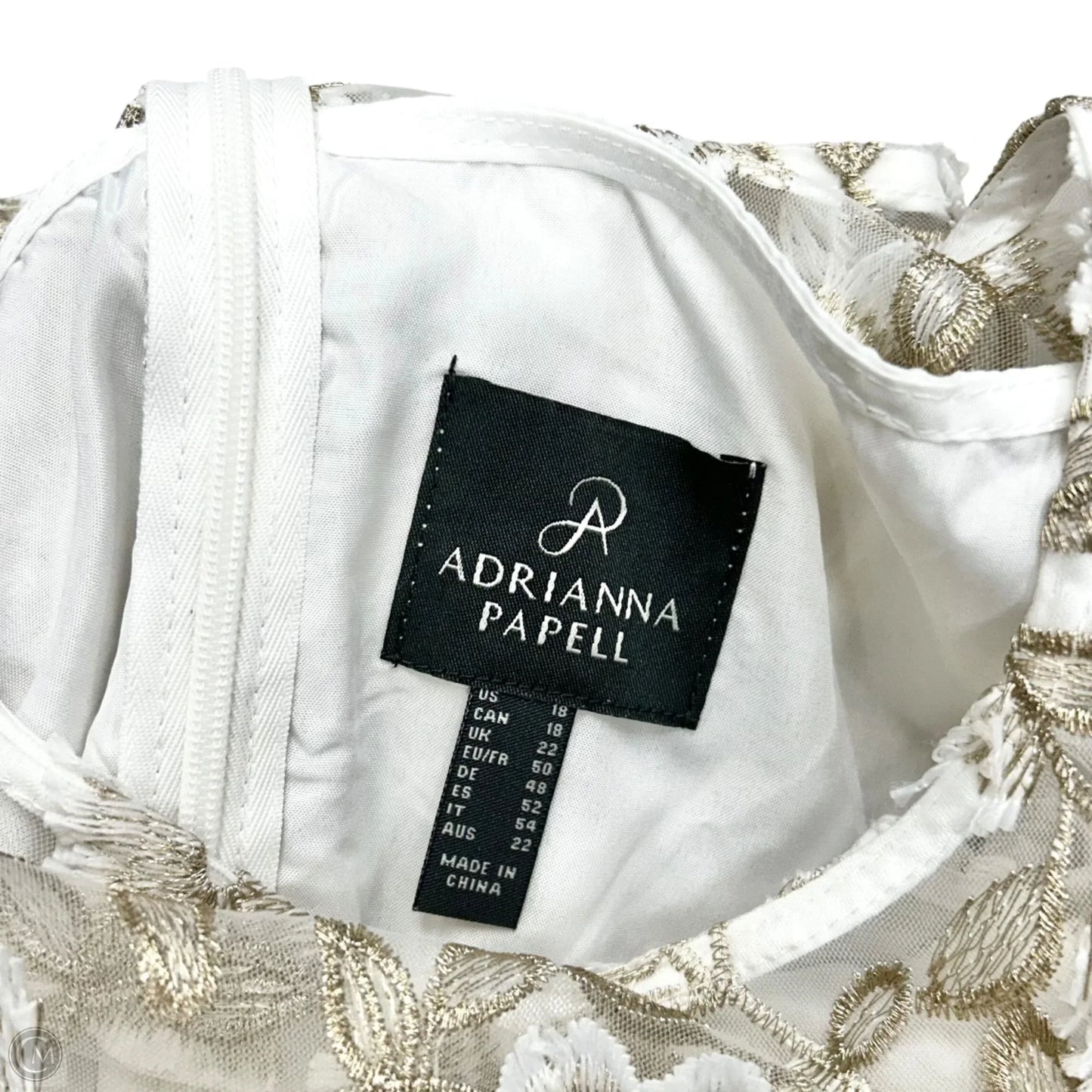 Dress Party Midi By Adrianna Papell In Gold & White, Size: 2x