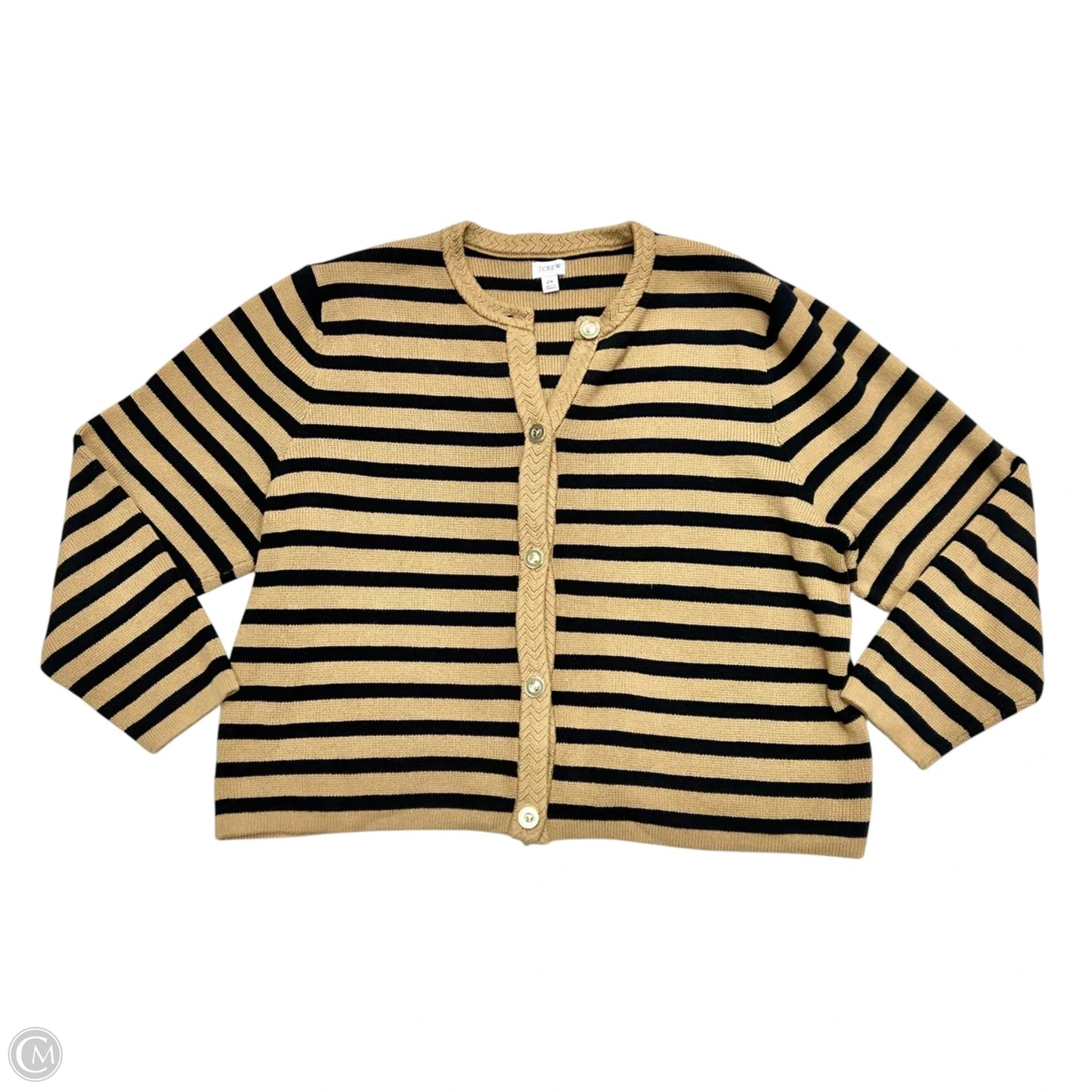 Sweater Cardigan By J. Crew In Black & Tan, Size: 2x