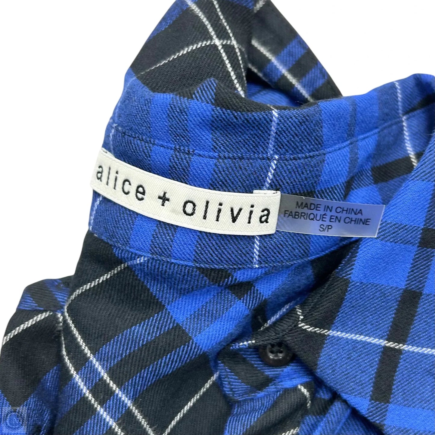 Top Long Sleeve Designer By Alice + Olivia In Black & Blue, Size: S