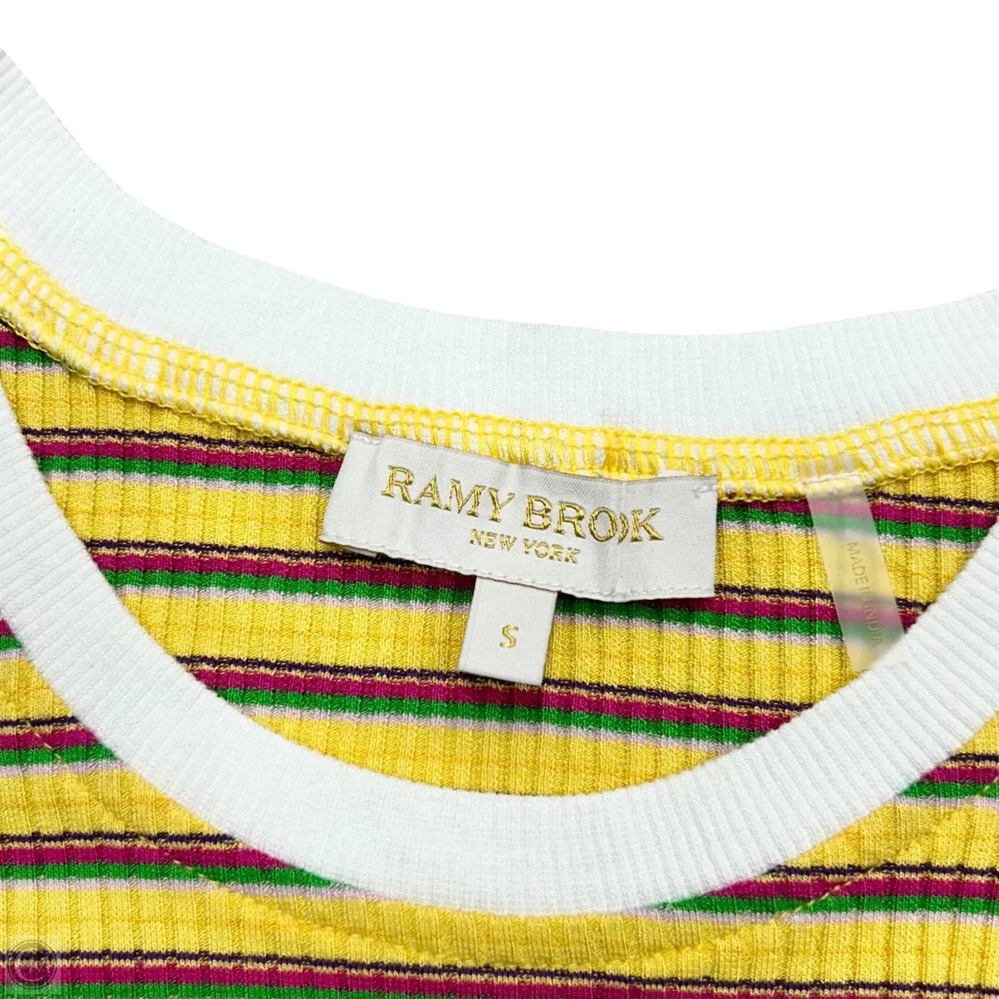 Top Sleeveless By Ramy Brook In White & Yellow, Size: S