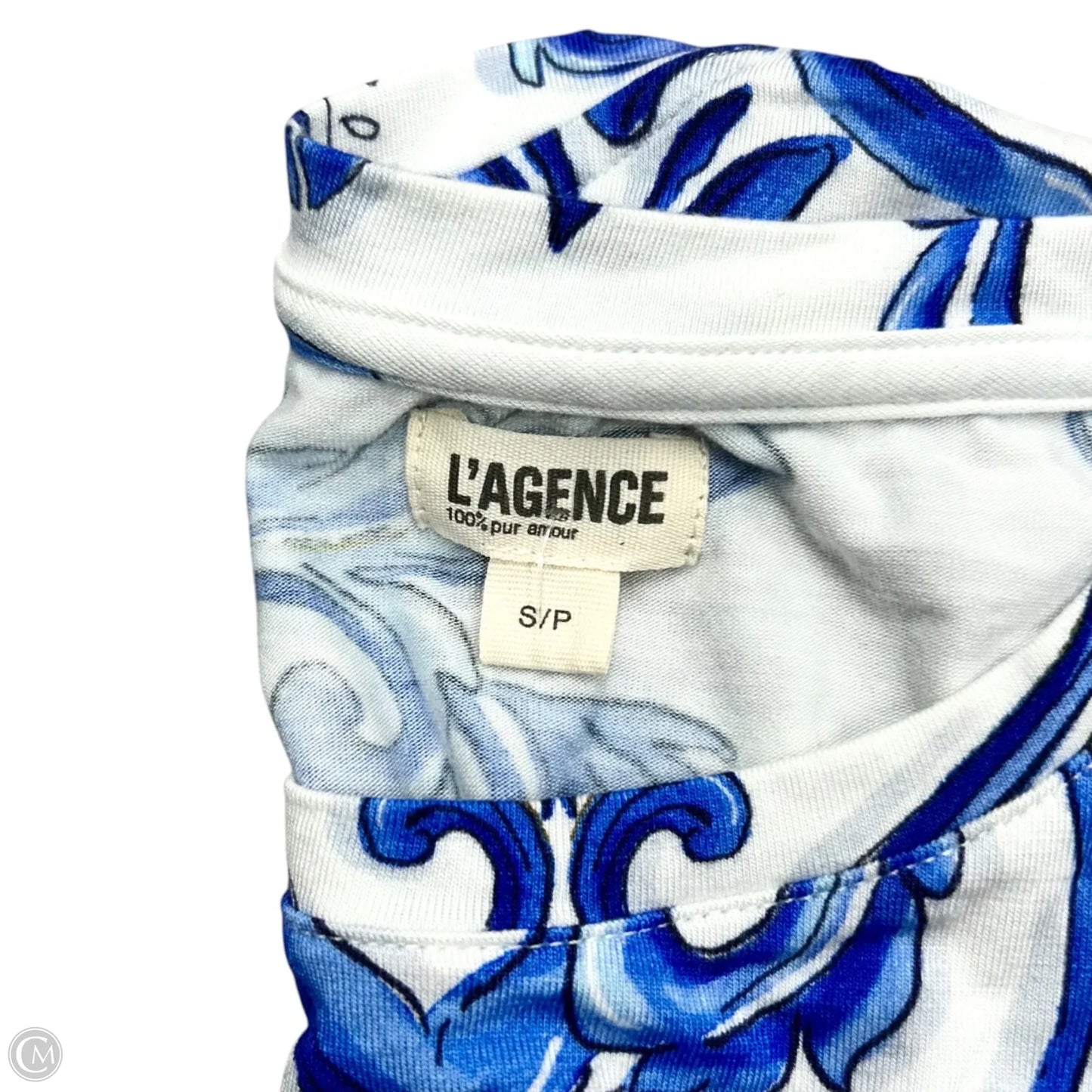 Top Short Sleeve By L Agence In Blue & White, Size: S