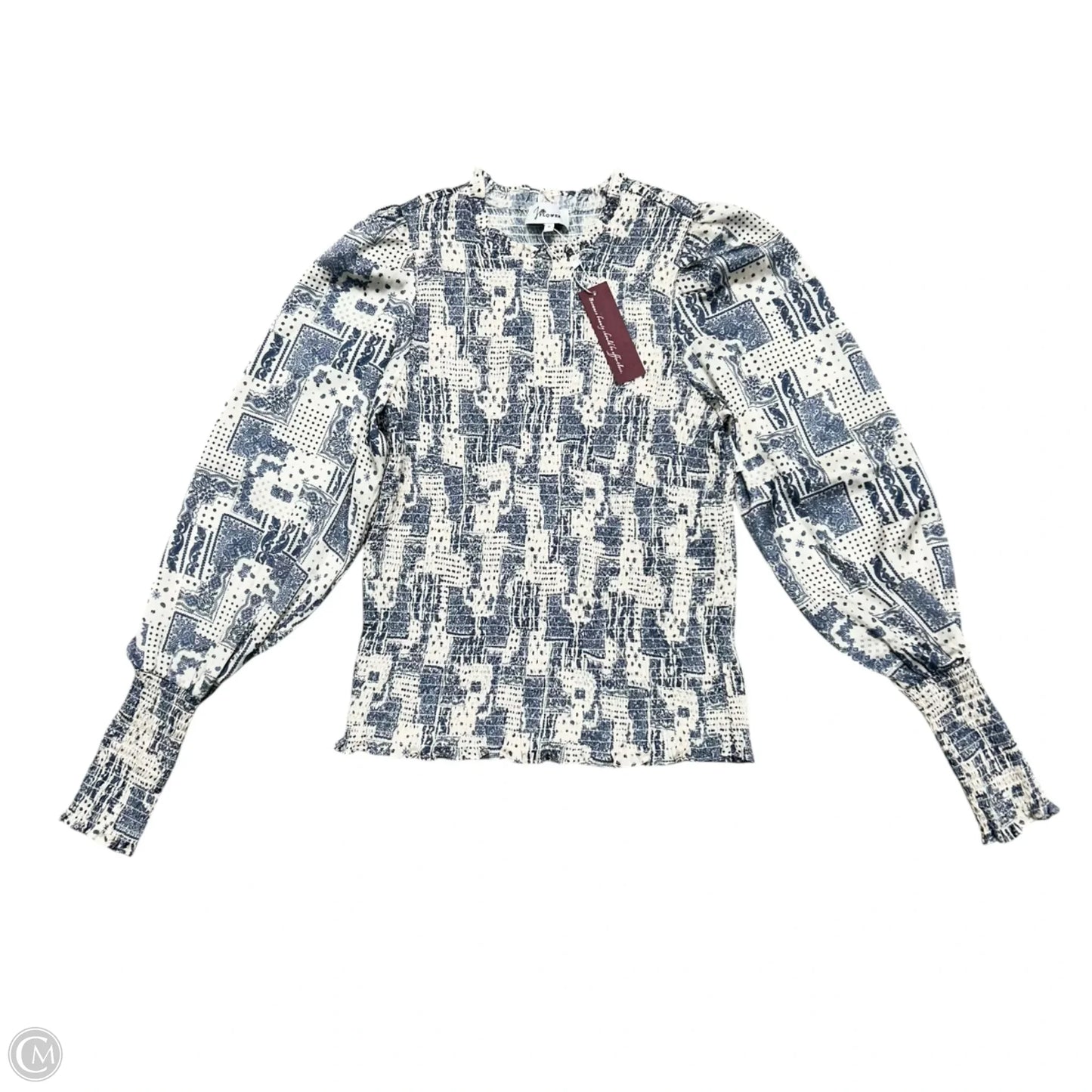Top Long Sleeve By J Flower In Blue & Cream, Size: S