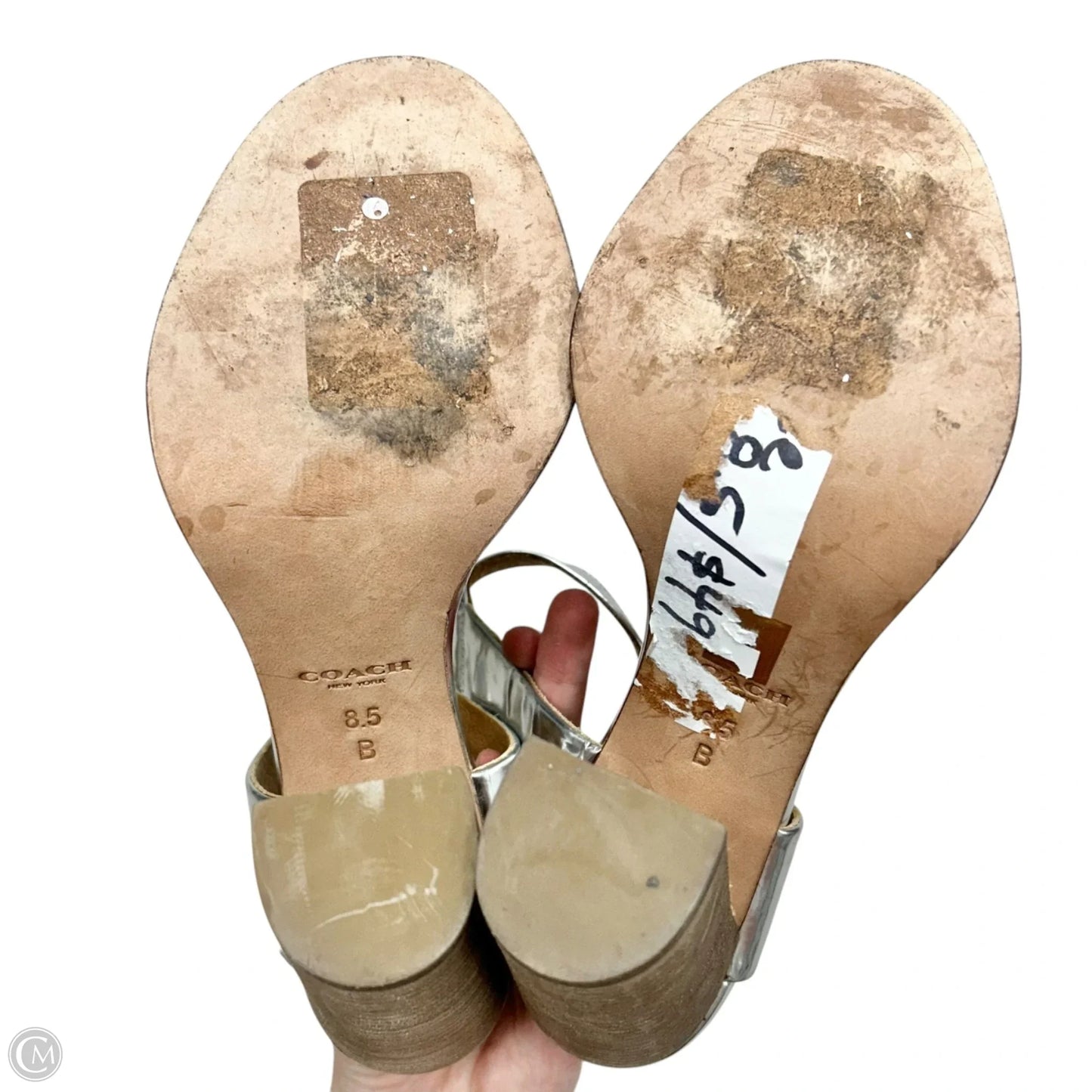 Sandals Designer By Coach In Silver, Size: 8.5