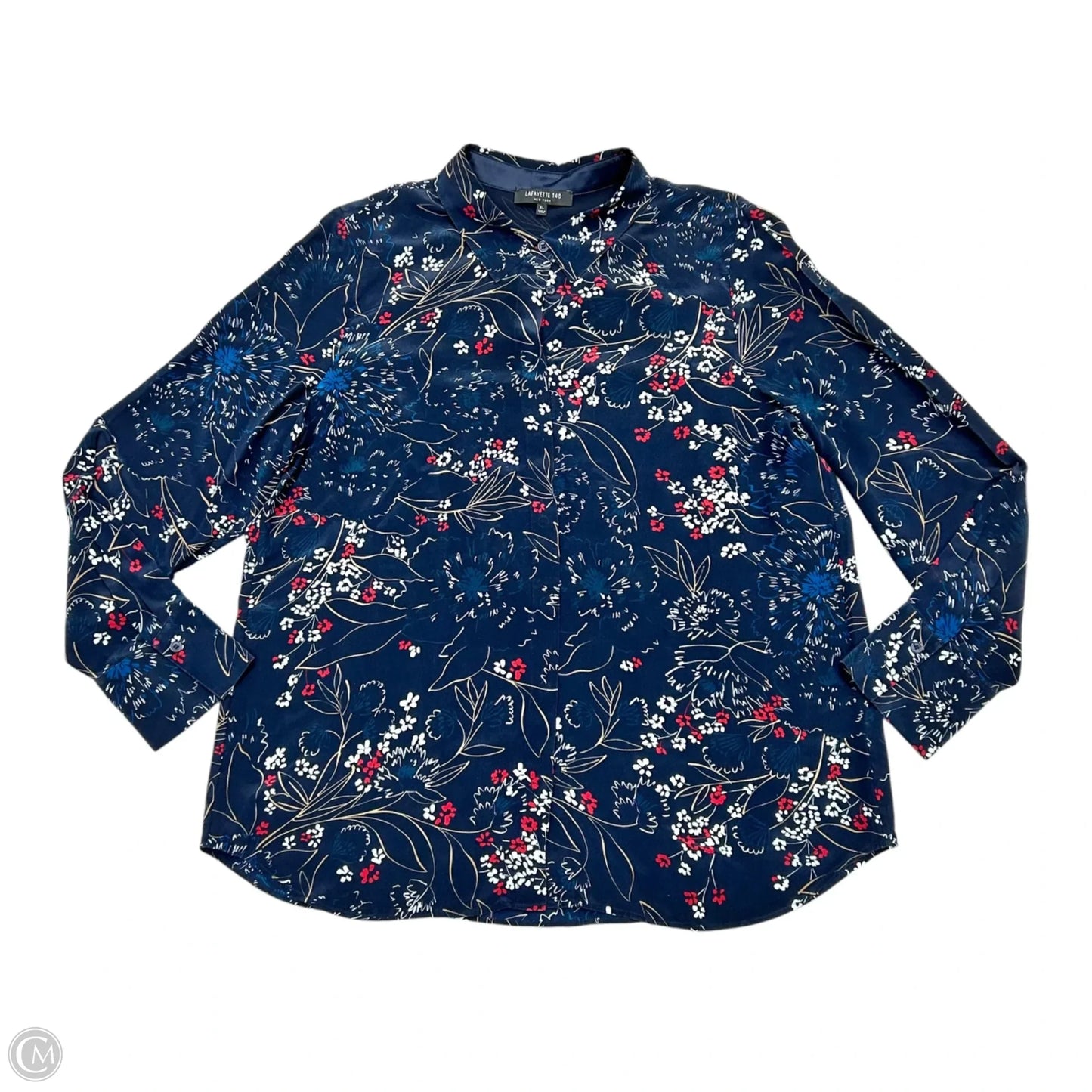 Top Long Sleeve Designer By Lafayette 148 In Navy, Size: Xl