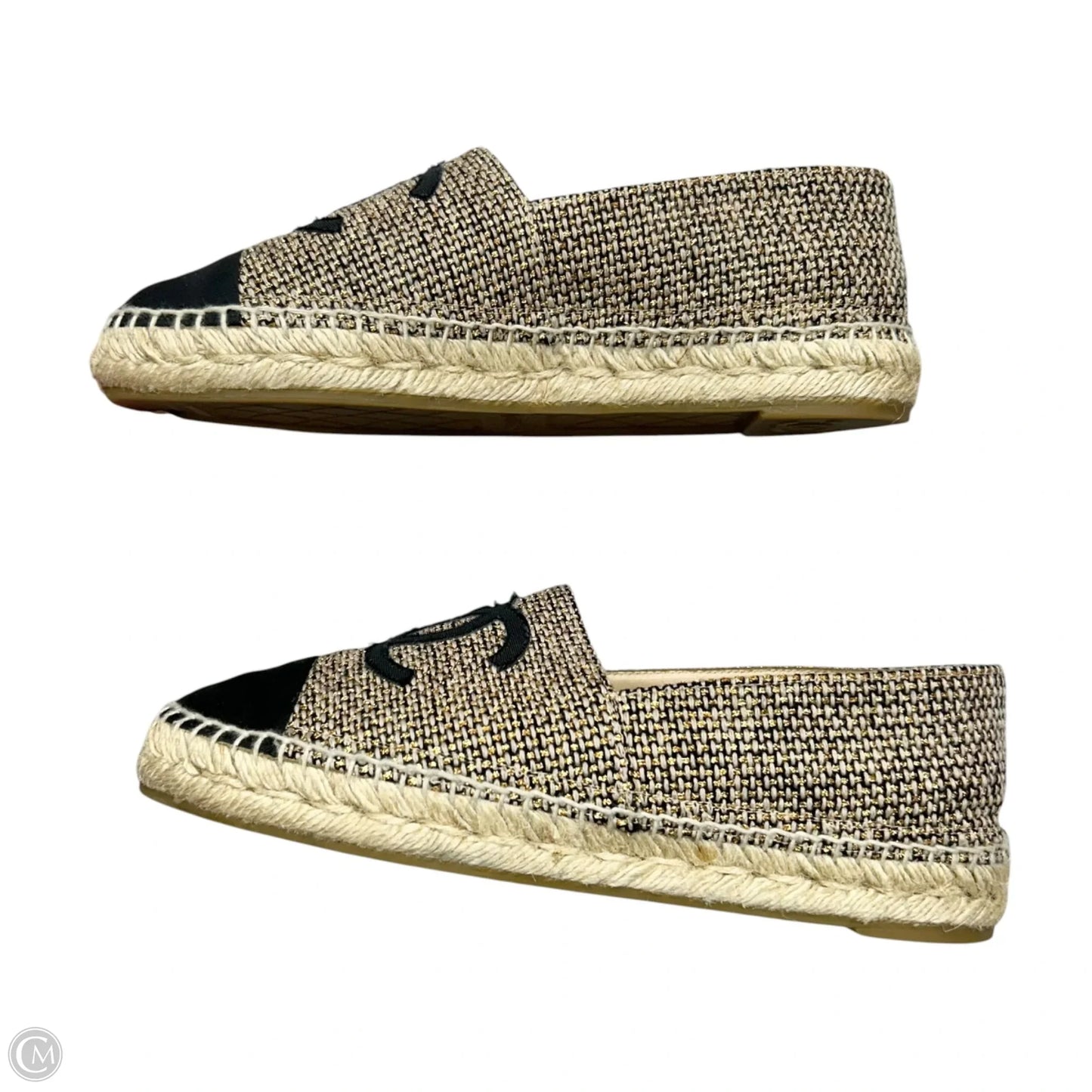 Shoes Luxury Designer By Chanel In Black & Gold, Size: 8.5
