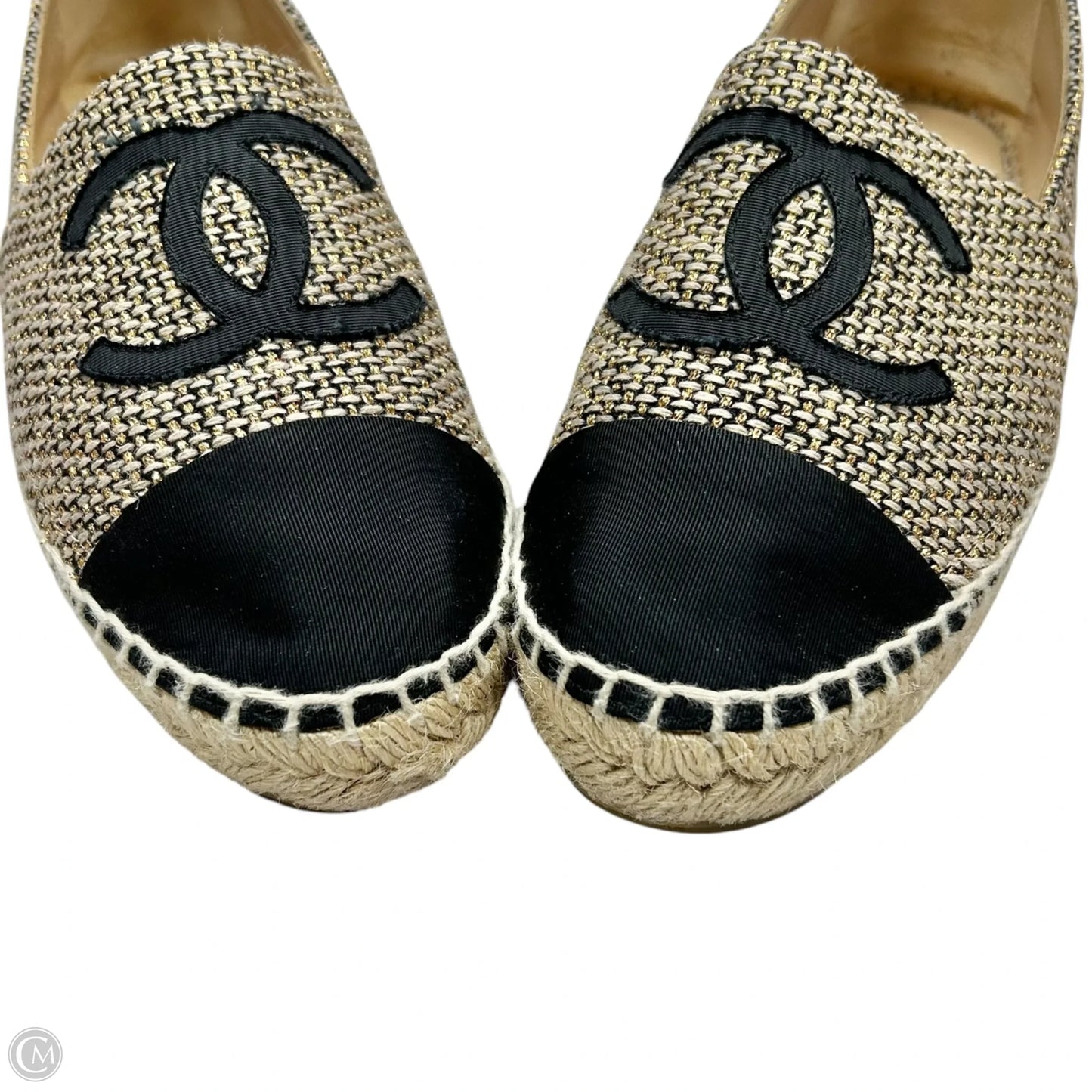 Shoes Luxury Designer By Chanel In Black & Gold, Size: 8.5