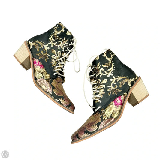 Boots Ankle Heels In Black & Pink, Size: 10.5