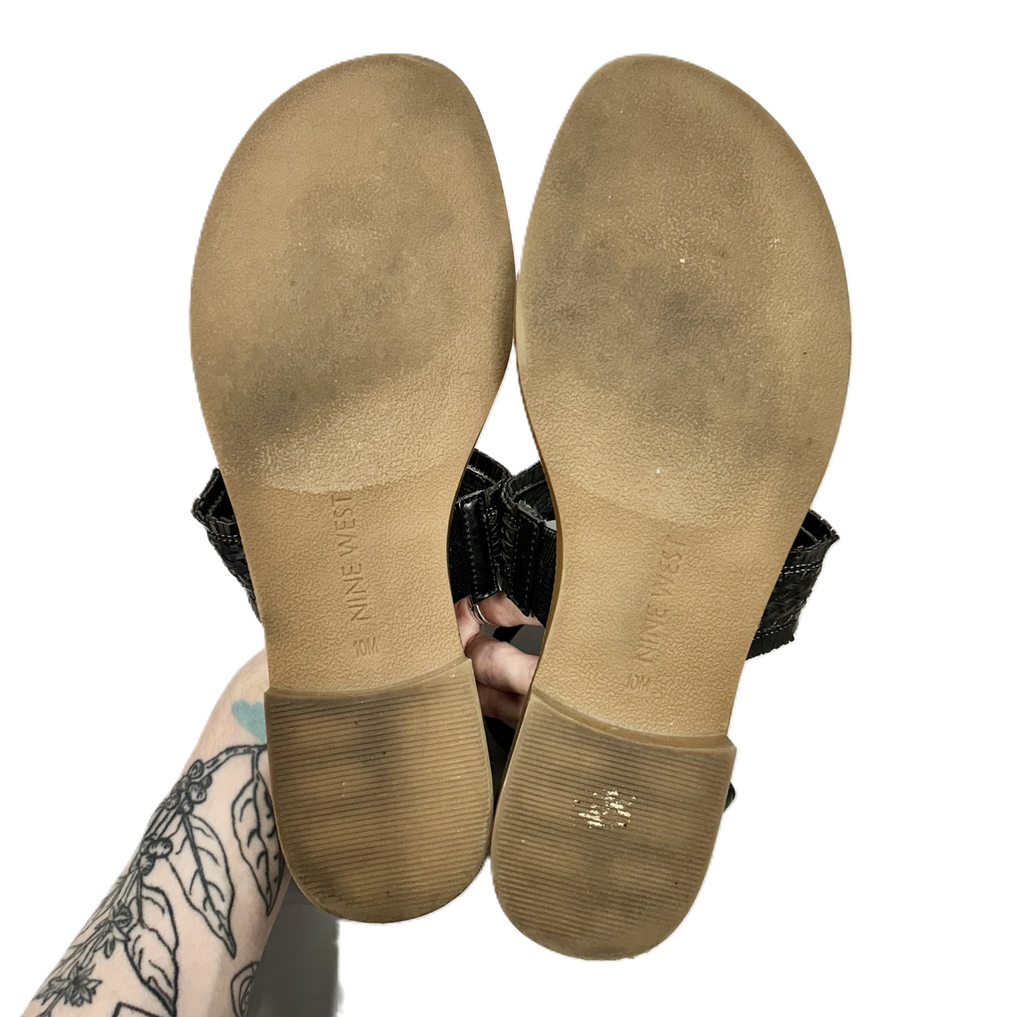 Black Sandals Flats By Nine West, Size: 10