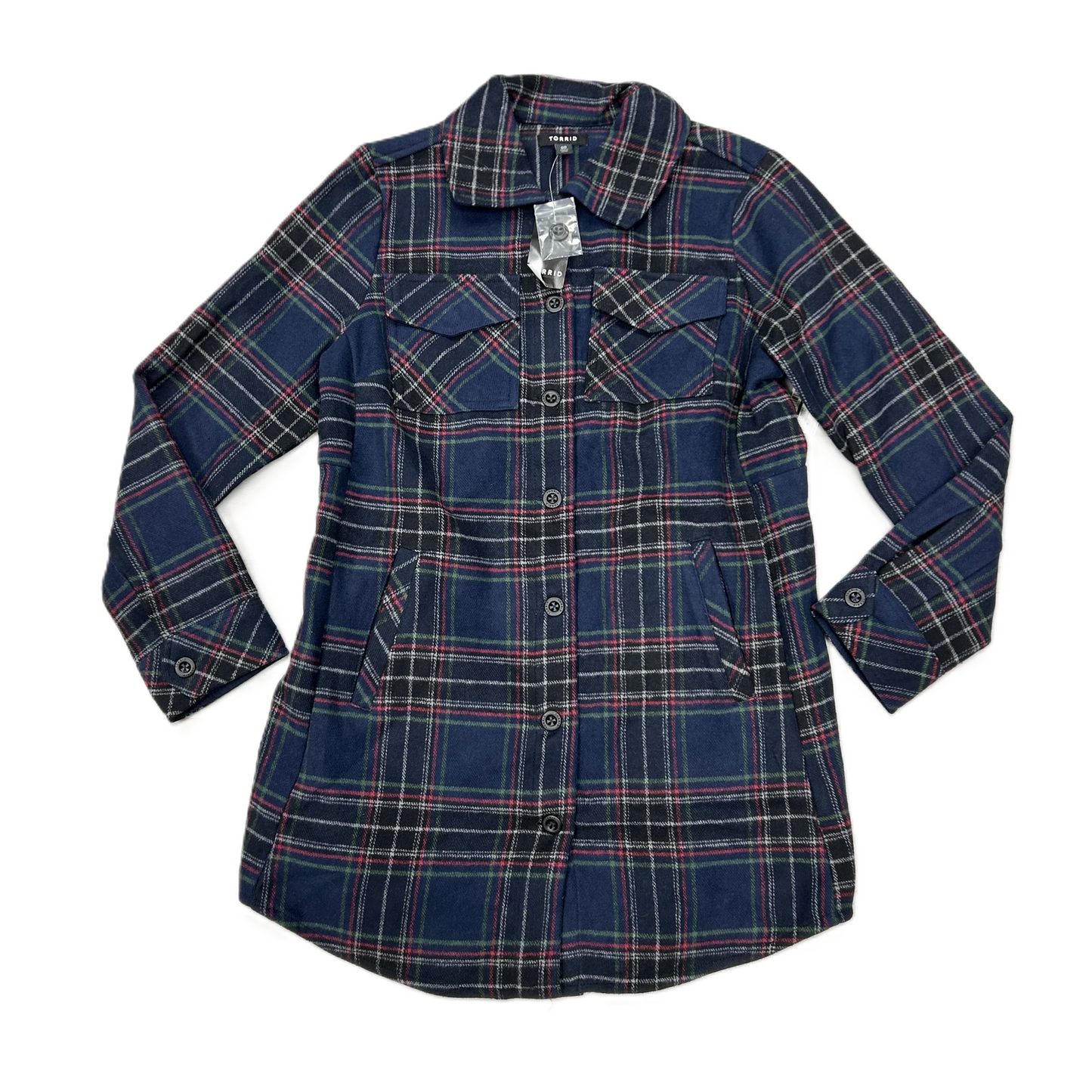 Jacket Shirt By Torrid In Plaid Pattern, Size: M/L