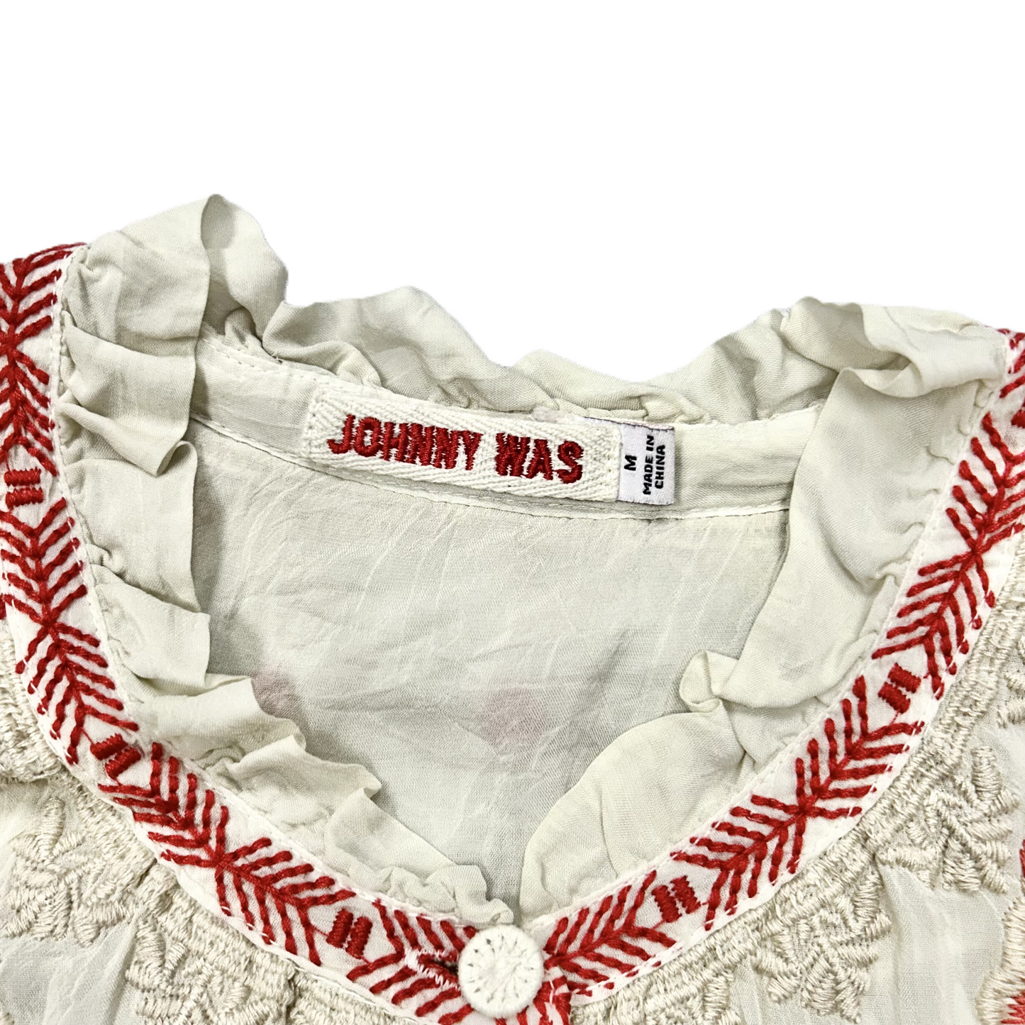 Top Long Sleeve Designer By Johnny Was In Cream & Red, Size: M