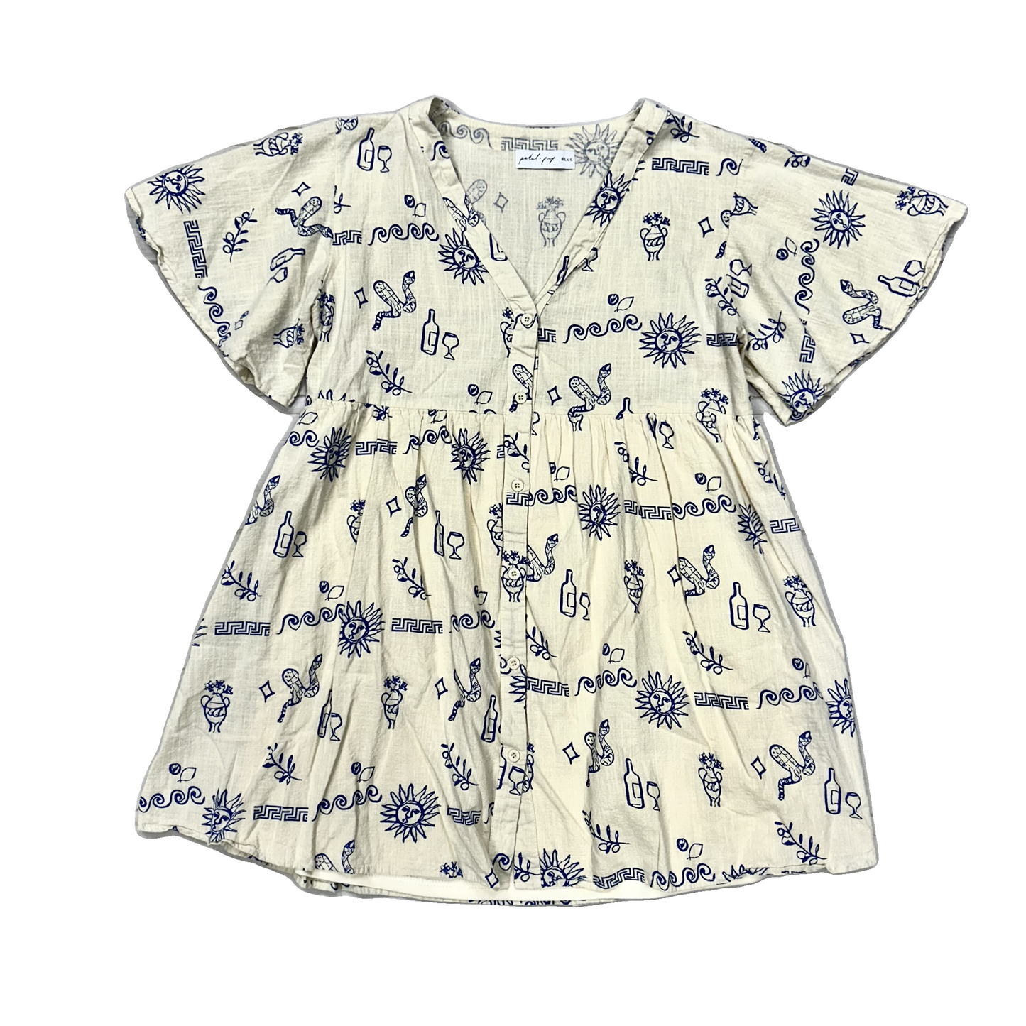 Dress Casual Short By Petal + Pup In Blue & Cream, Size: Xl