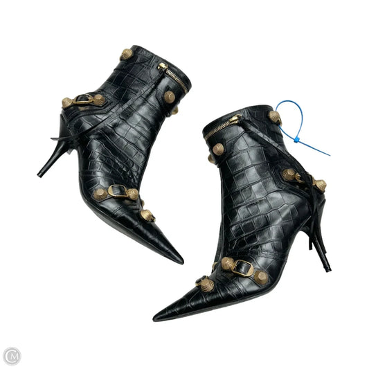 Boots Luxury Designer By Balenciaga In Black & Gold, Size: 7