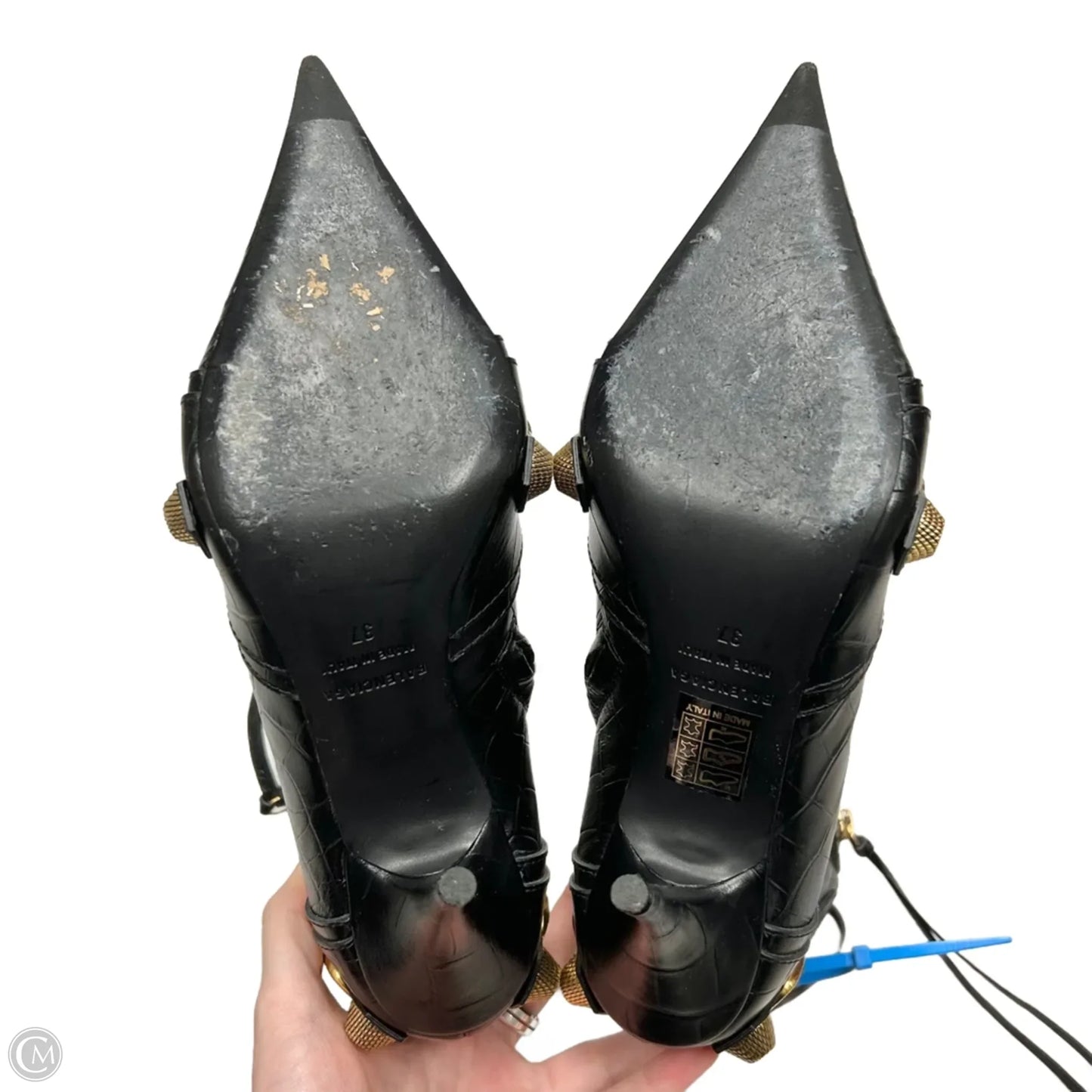 Boots Luxury Designer By Balenciaga In Black & Gold, Size: 7