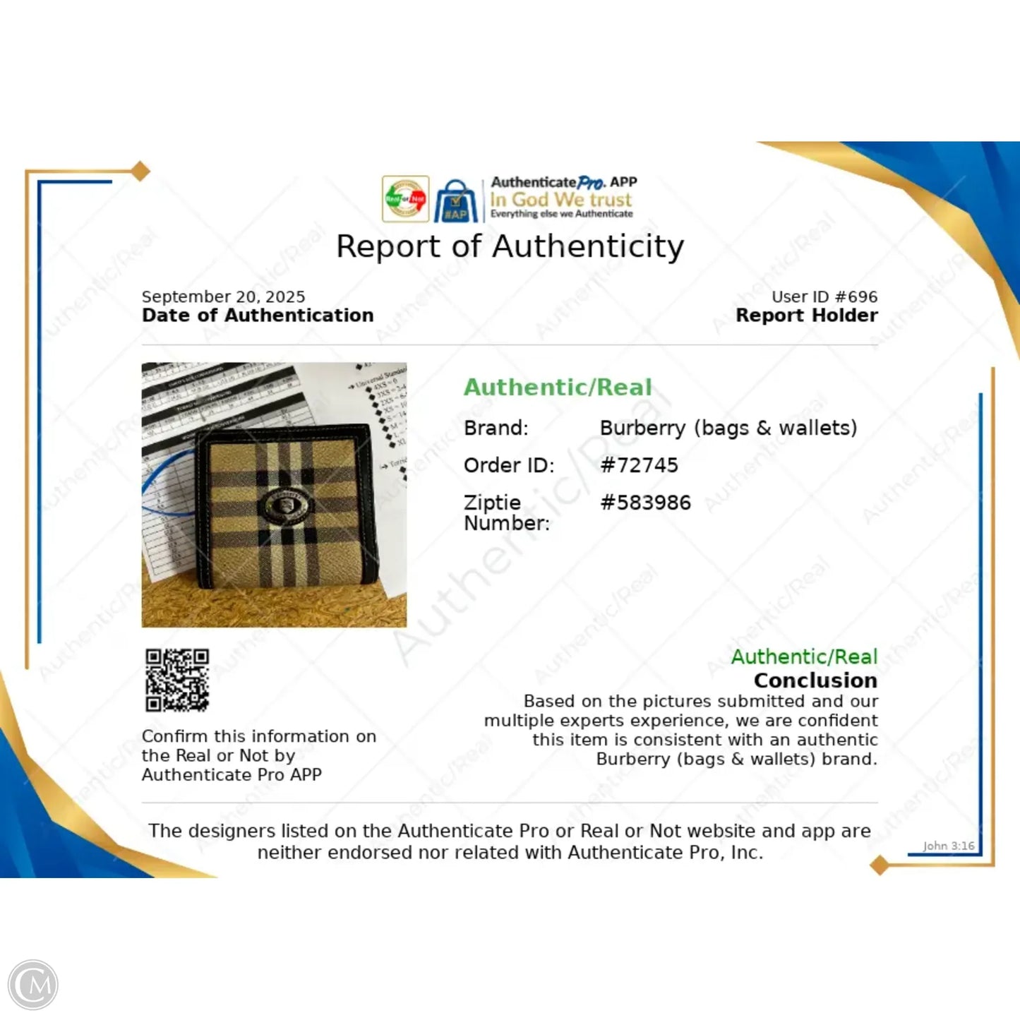 Wallet Luxury Designer By Burberry, Size: Small