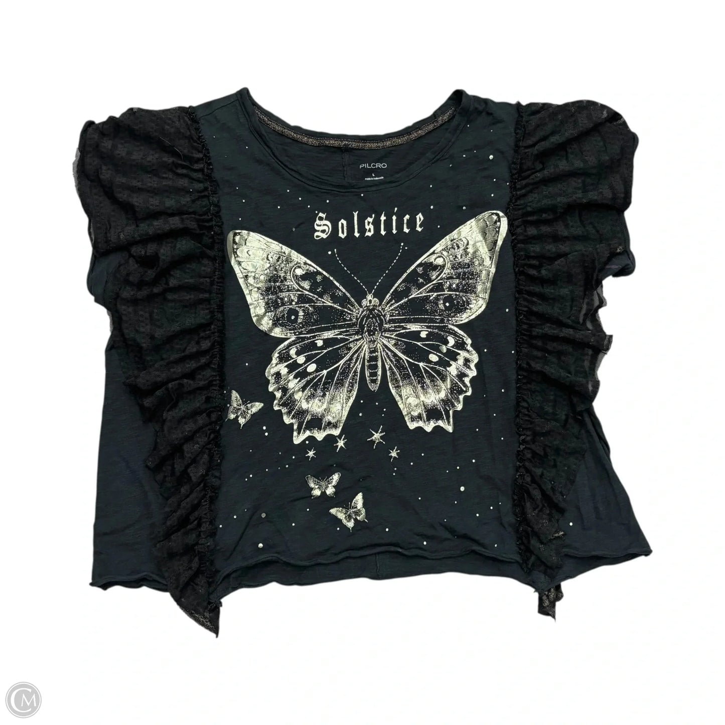 Top Short Sleeve By Pilcro In Black & Gold, Size: L