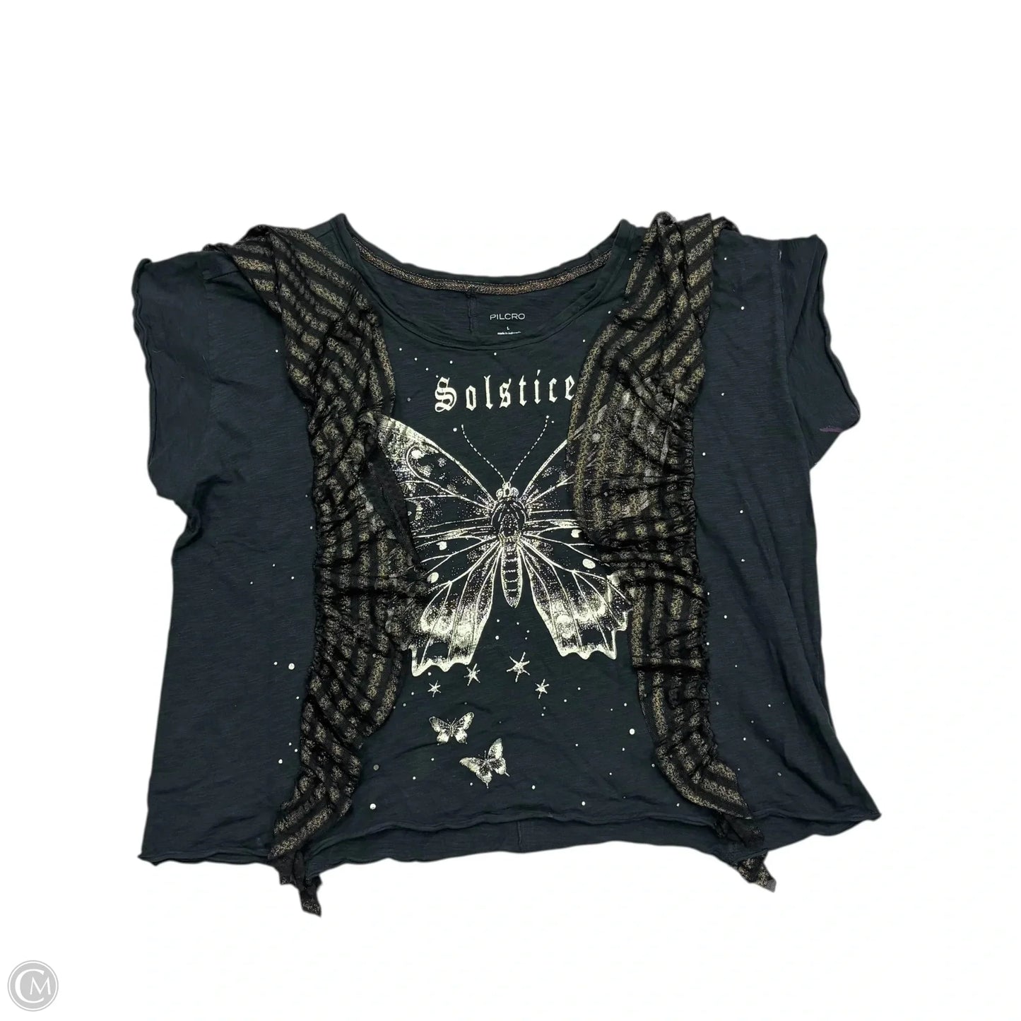 Top Short Sleeve By Pilcro In Black & Gold, Size: L