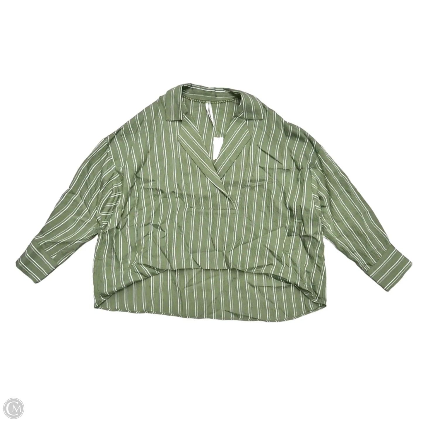 Top Long Sleeve By Anthropologie In Green & White, Size: S