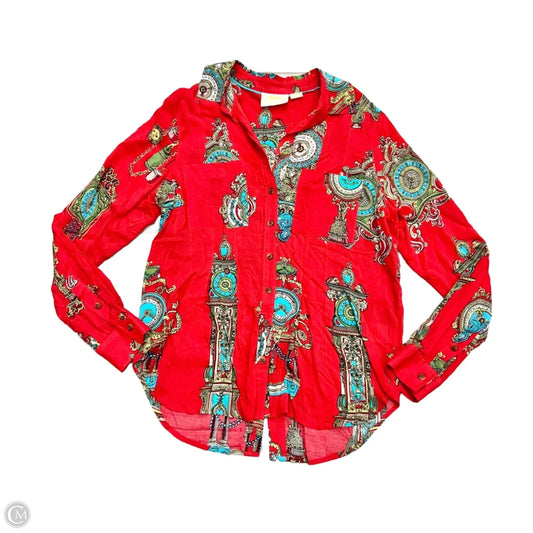 Top Long Sleeve By Maeve In Blue & Red, Size: S