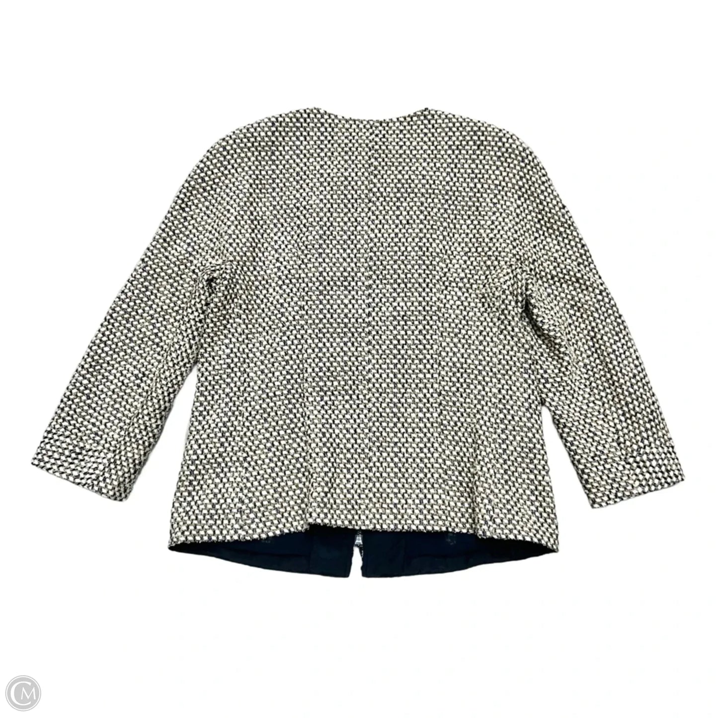 Blazer Designer By Lafayette 148 In Blue & Cream, Size: L