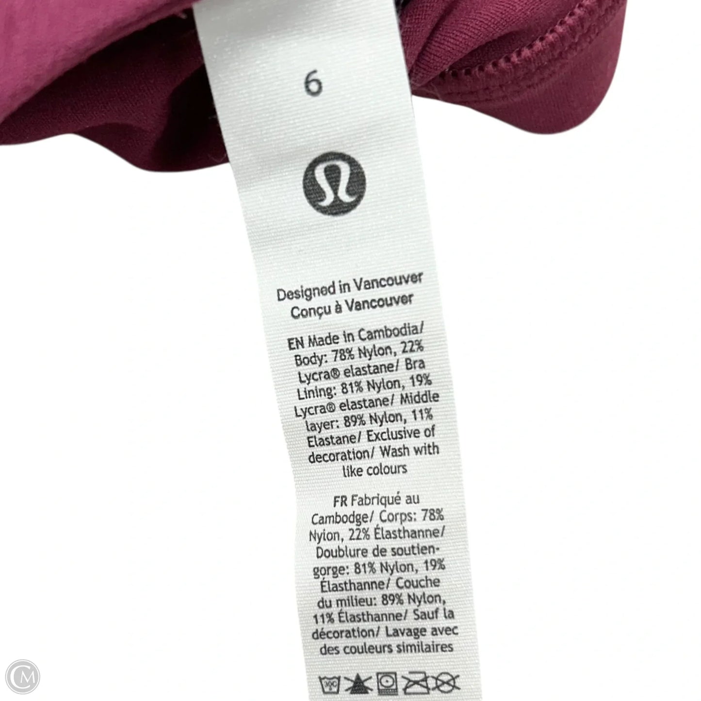 Athletic Bra By Lululemon In Maroon, Size: S